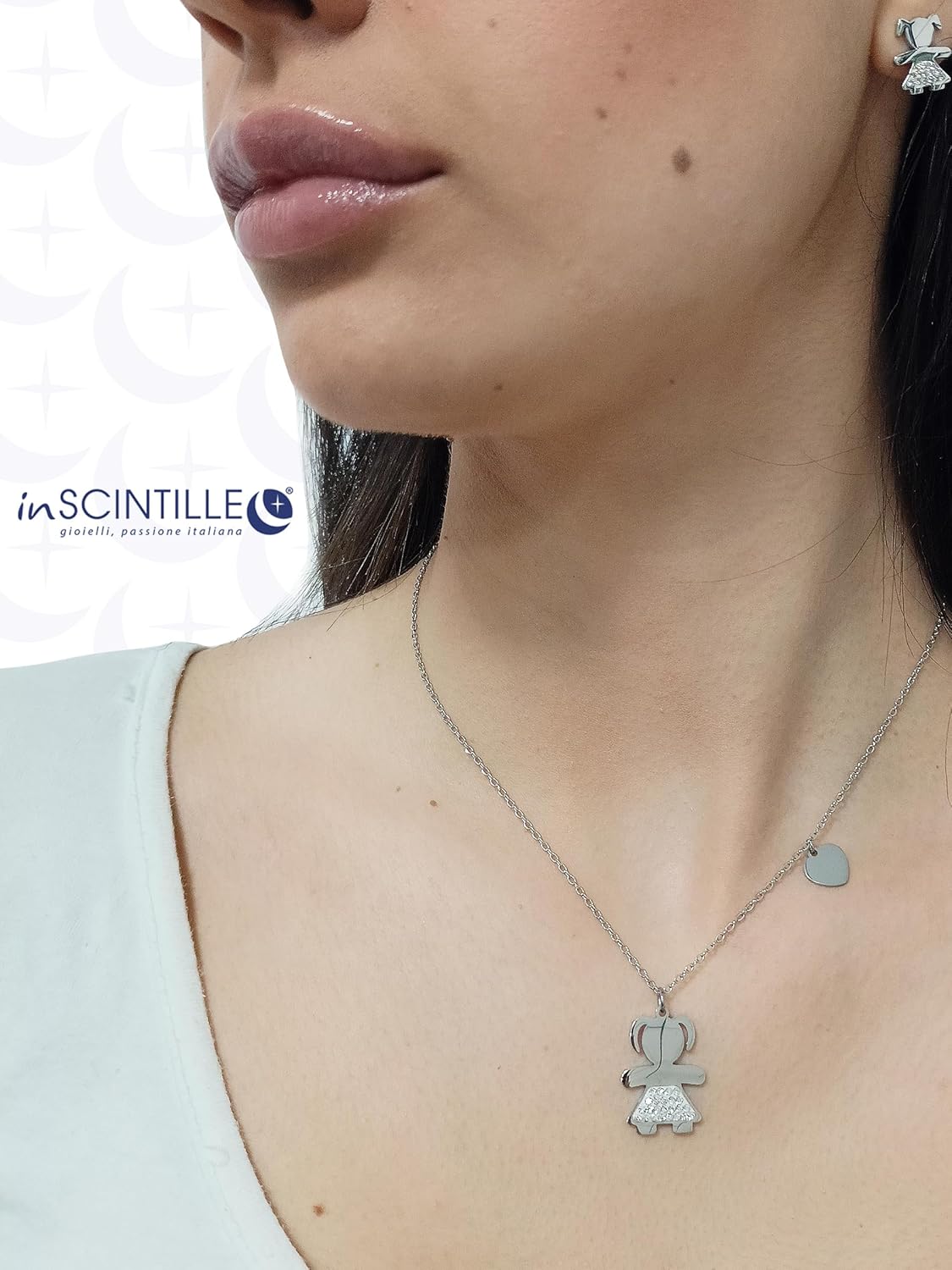 Detalle 2 de inSCINTILLE Collier en Acier Inoxydable avec Pendentif Bébé – Intemporel et ajustable