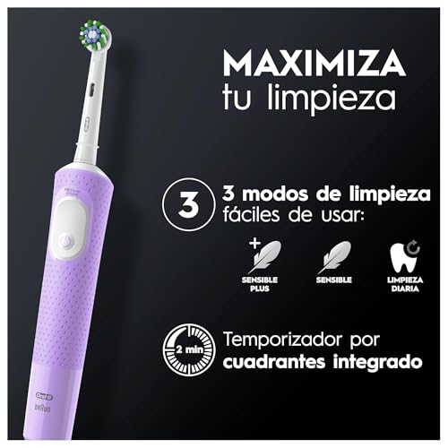 Detalle de Oral-B Vitality PRO: Cepillo de Dientes Eléctrico Recargable con 3 Modos y Temporizador (Lila)