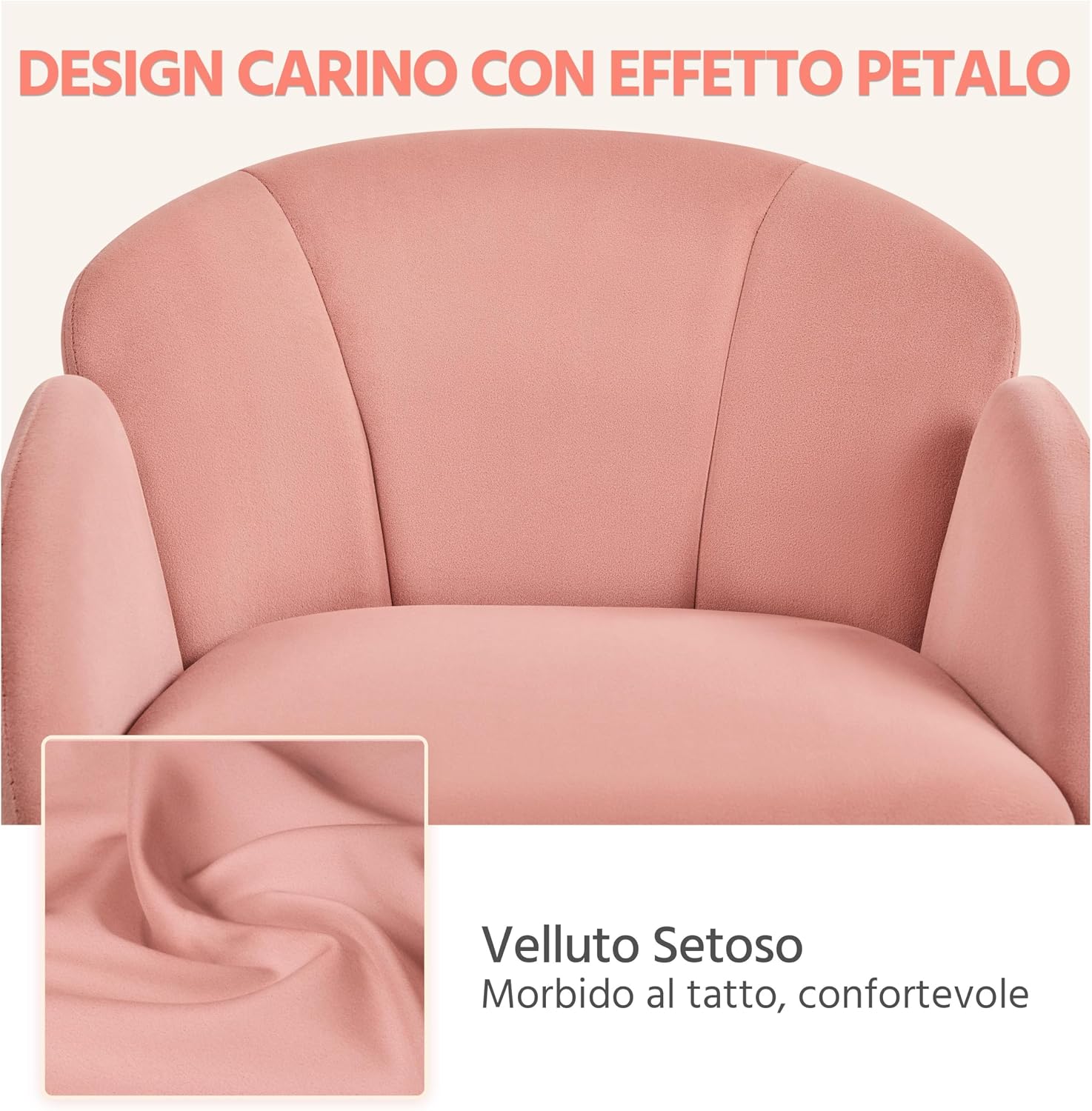 Thumbnail 5 de Yaheetech sedia ufficio poltroncina in velluto imbottita reclinabile rosa chiaro, altezza regolabile con ruote