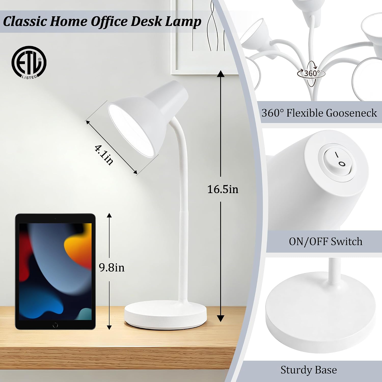 Detalle de GyroVu G-1DL-0468 LED Desk Lamp, 4.5W, Flexible Gooseneck, White