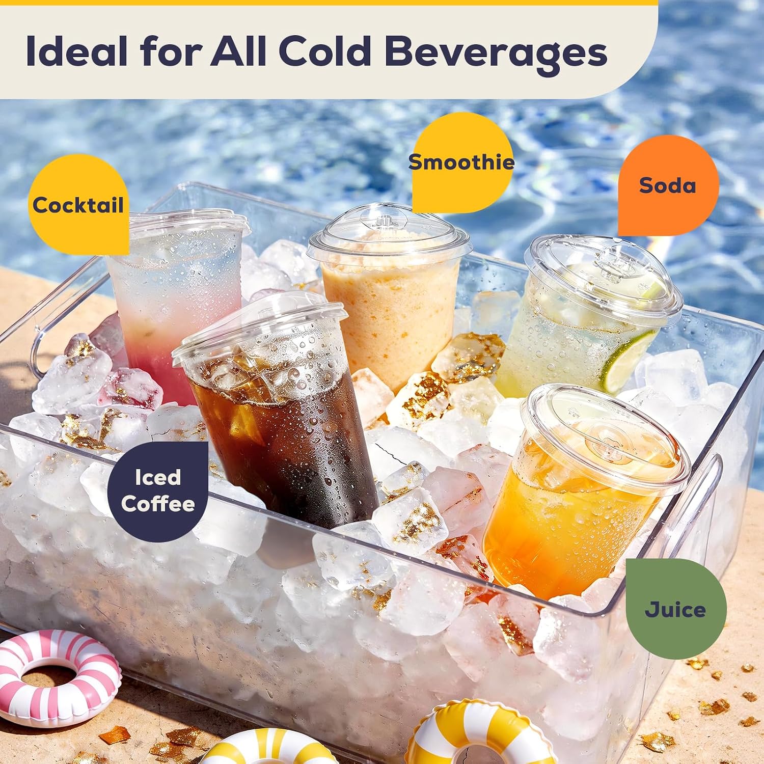 Thumbnail 6 de Fit Meal Prep 100 Pack 16 oz Round Bottom Clear Plastic Cups with Strawless Sip Lids