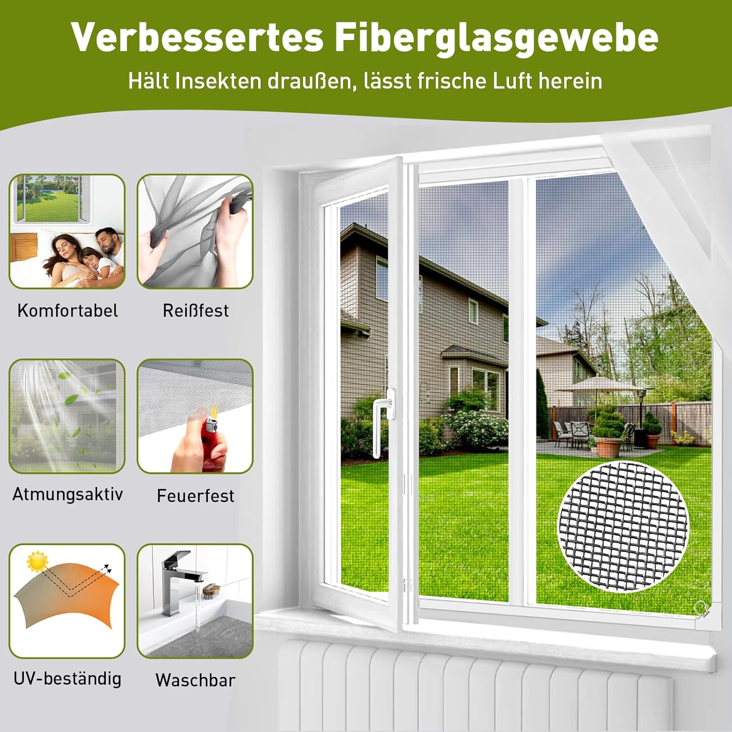 Thumbnail 2 de MLEJU Fliegengitter Fenster Magnet – insektenschutz magnetisch, zuschneidbar bis 120 x 130 cm, ohne Bohren