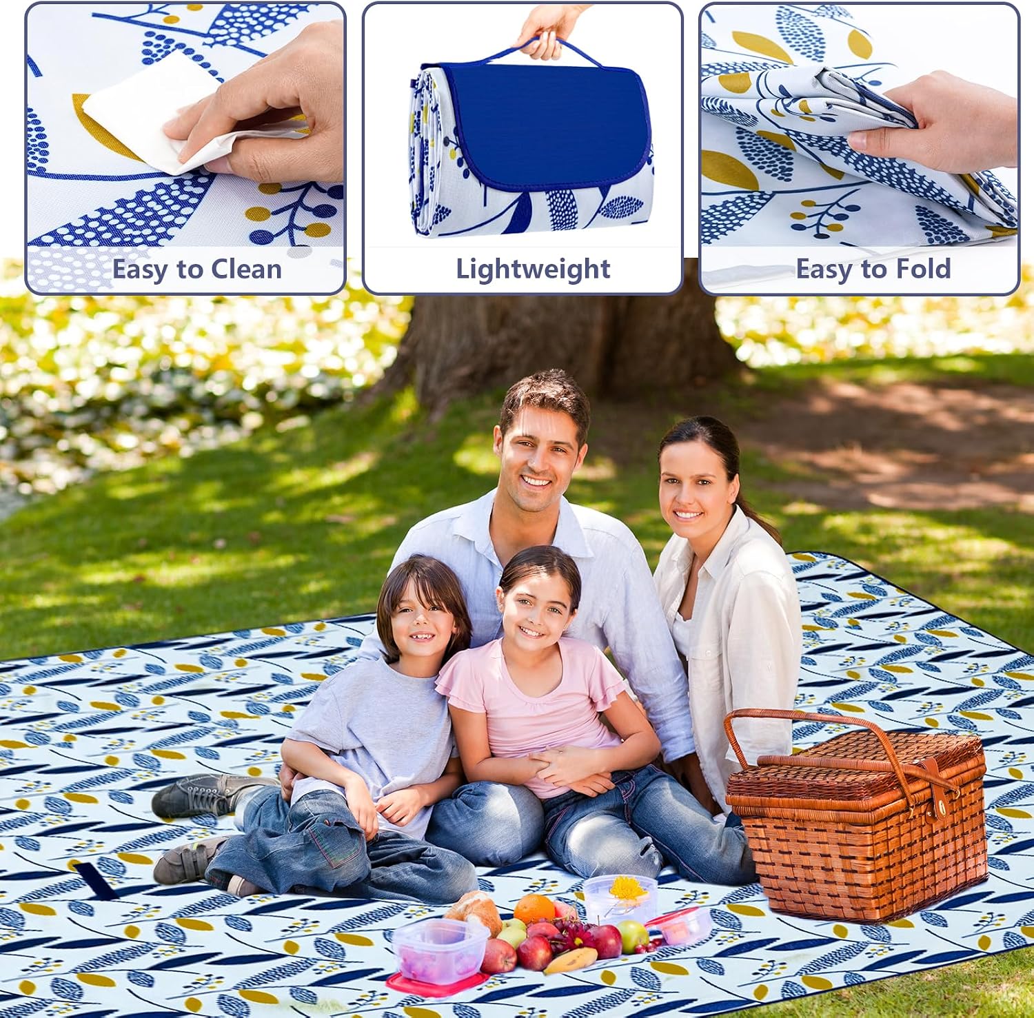 Detalle de Habaylin Waterproof Picnic Blanket, 79" x 79" Foldable Outdoor Mat