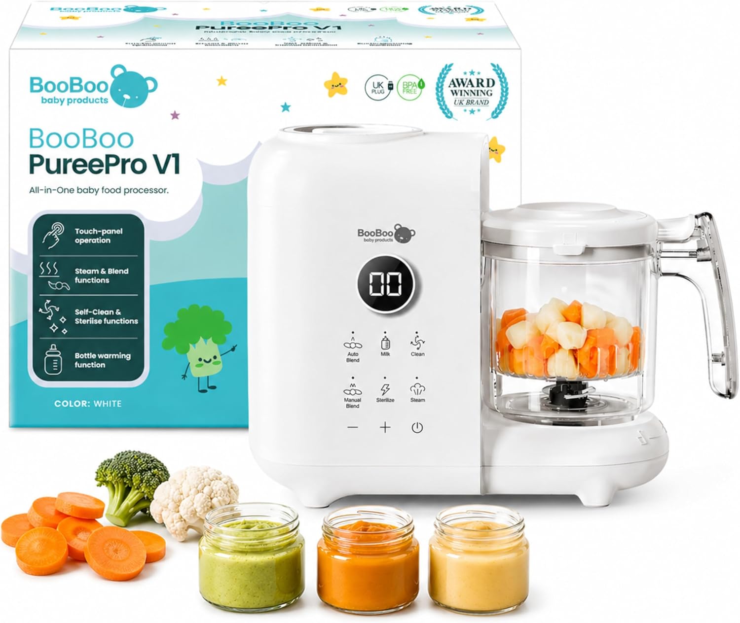 Imagen de BooBoo Baby PuréePro V1 5-in-1 Baby Food Maker & Steamer Blender – a compact all-in-one for busy families en OfertitasTOP