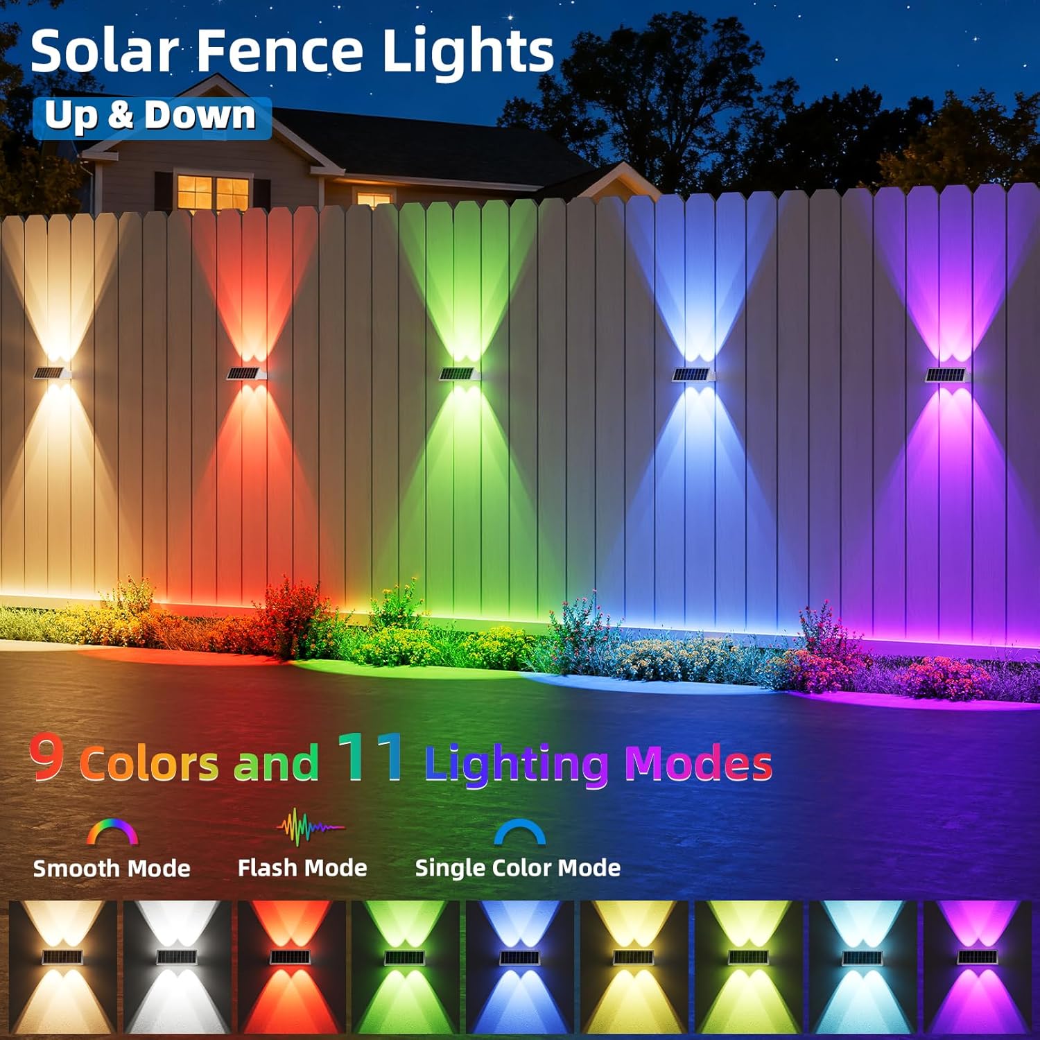 Thumbnail 1 de NIORSUN Lampada solare da esterno IP65 8 pezzi 3000K/4000K/6500K + RGB, luce verso l’alto e il basso