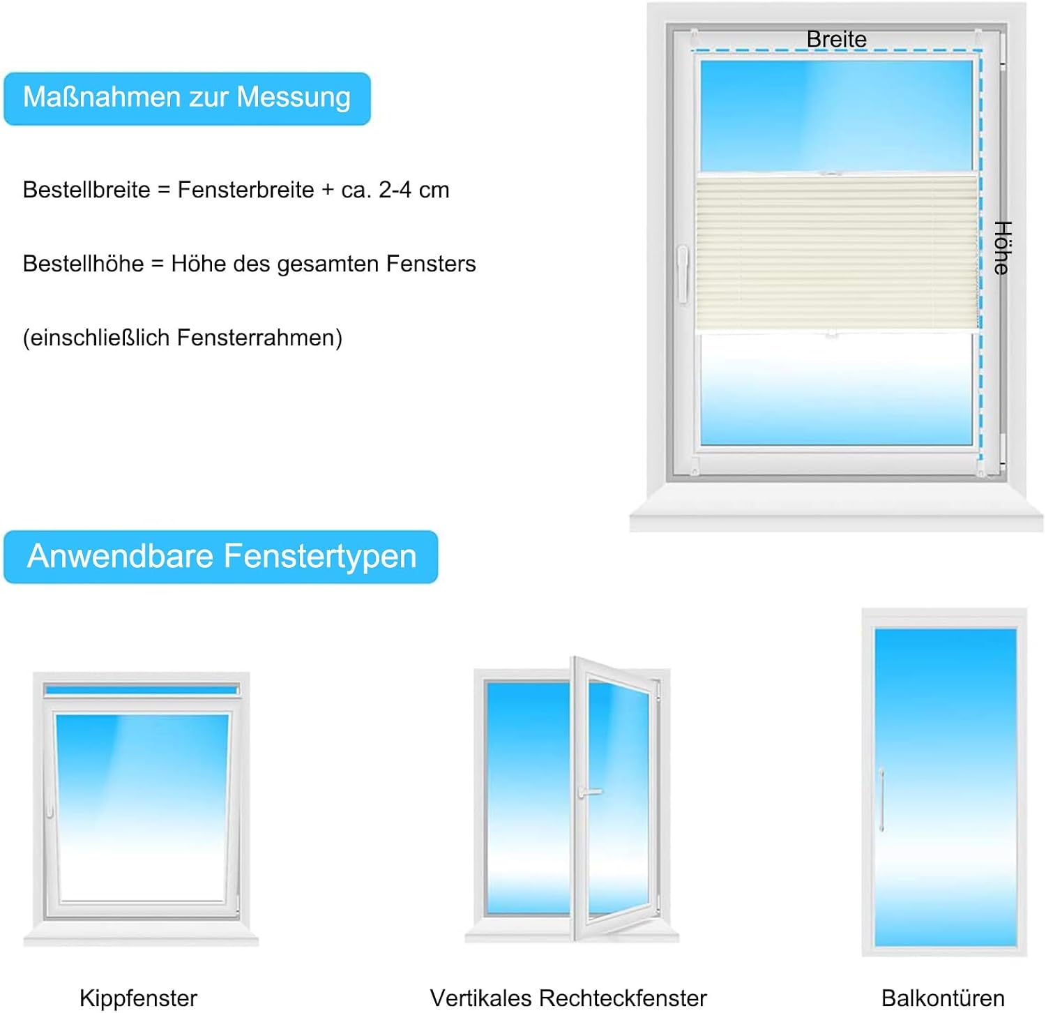 Detalle de Sekey Plissee Klemmfix ohne Bohren 95x130 cm – Blickdichtes Plisseerollo für Tür & Fenster in Beige