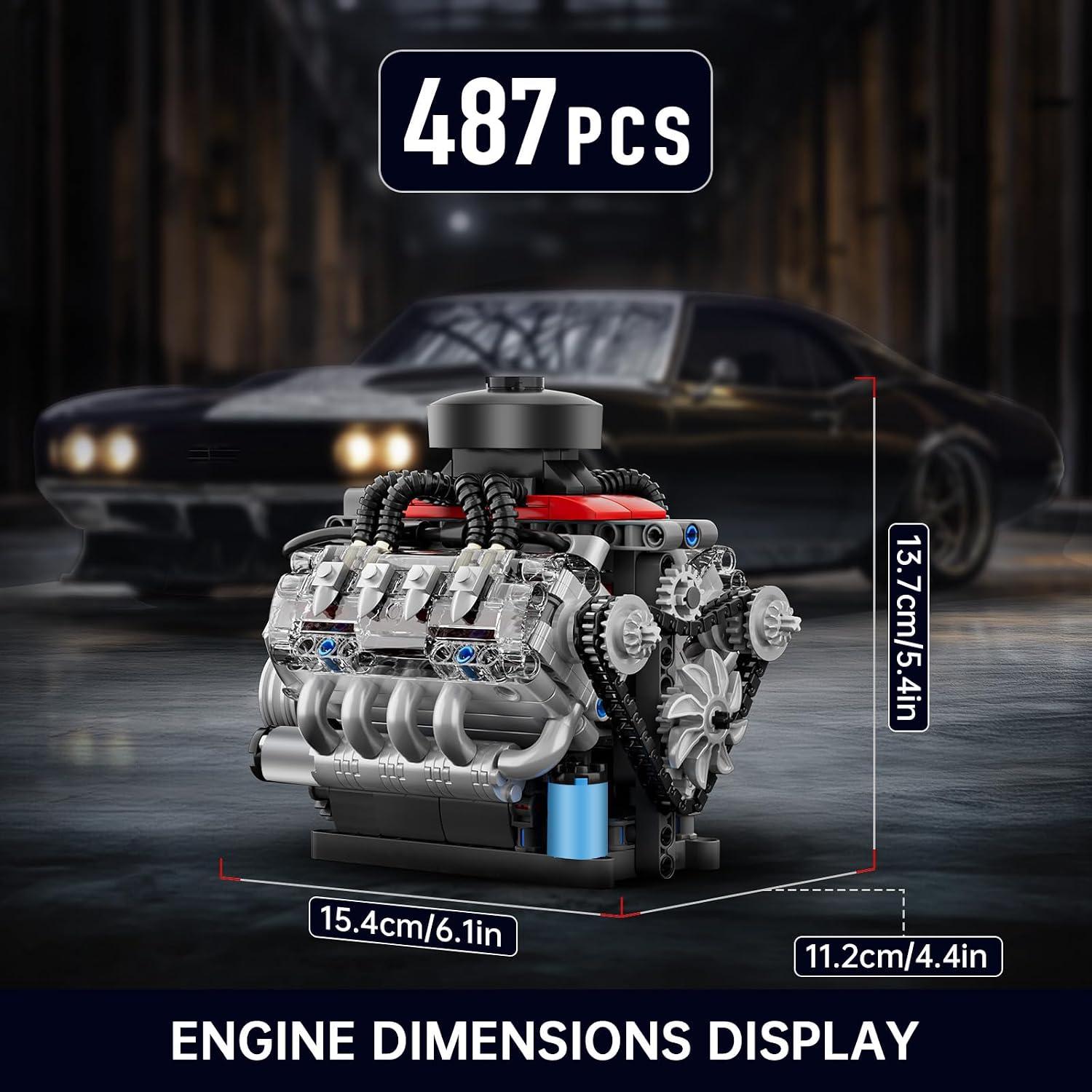 Detalle de Mould King 10171 Technik V8 Motor Bausatz (487 Teile) – LSX454 V-8 Engine Kit aus Klemmbausteinen