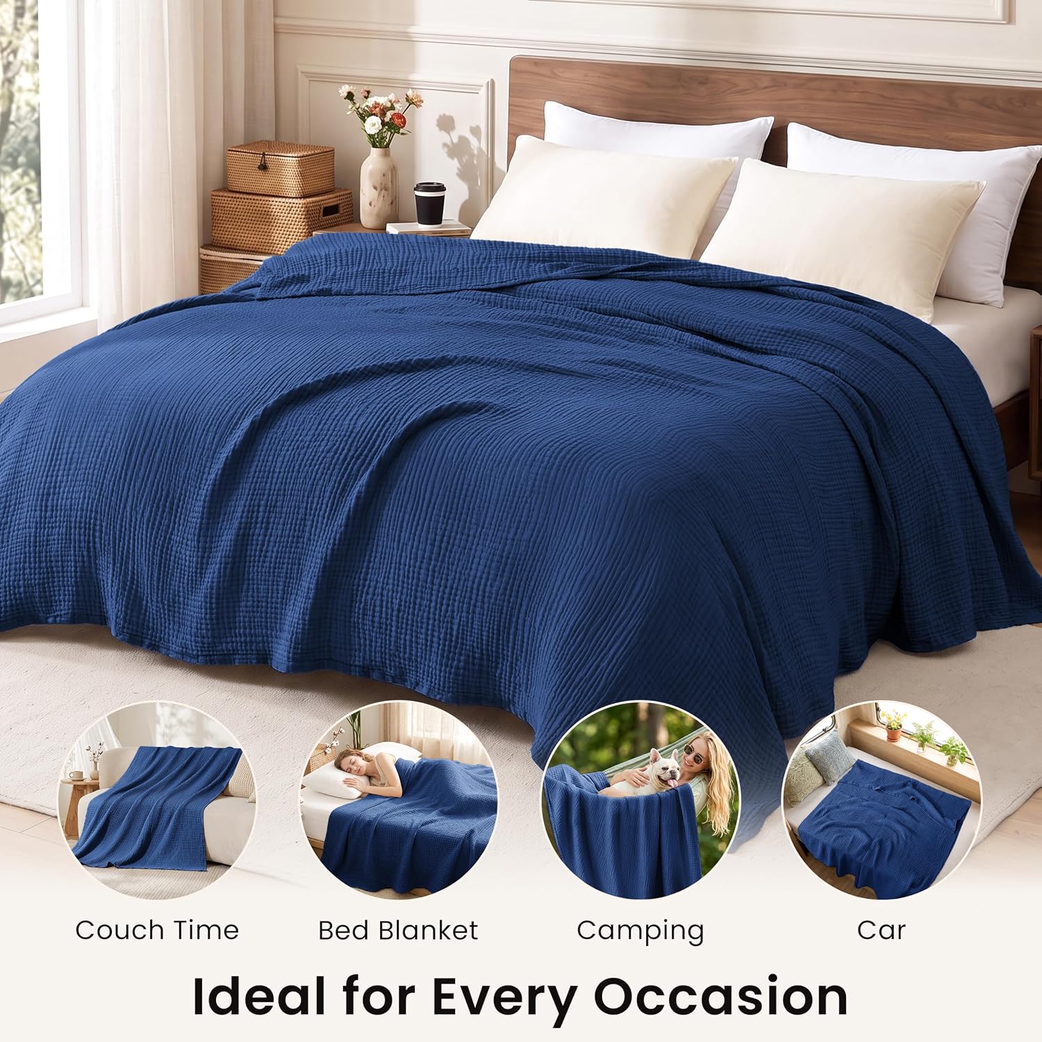Detalle de Love's cabin Cotton Muslin Blanket, King Size