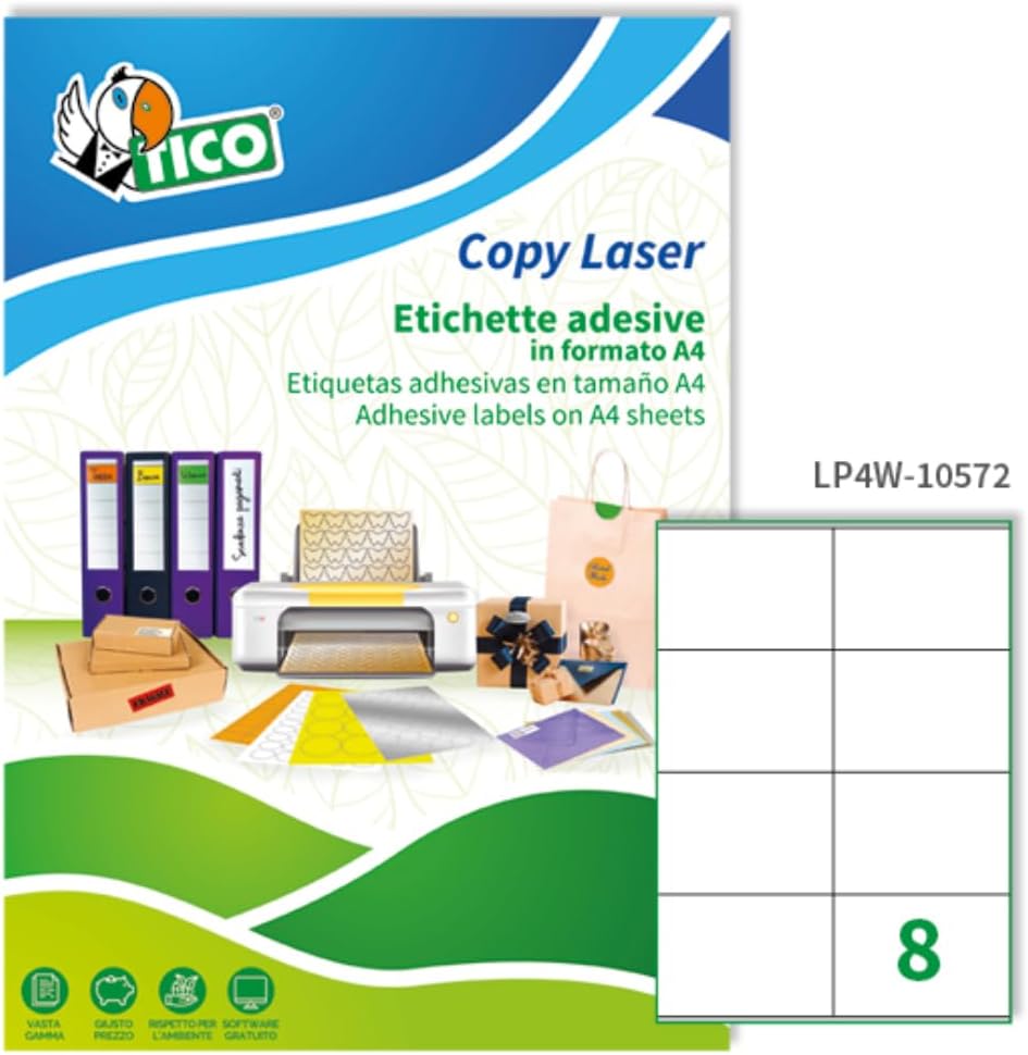 Thumbnail 6 de Etichette adesive TICO LP4W-10548 con margini 105 x 48 mm, bianco opaco