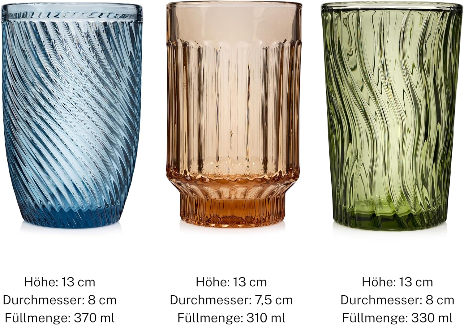 Detalle de Sänger Faro 6-teiliges Trinkgläser-Set – bunte, spülmaschinenfeste Gläser mit einzigartigem Schliff (je 330 ml) für 6 Personen