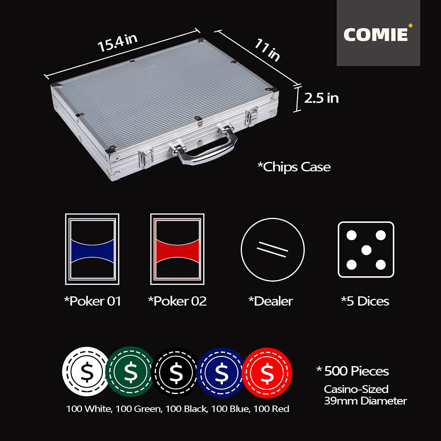 Detalle 2 de Comie Poker Chips 500PCS poker chip set 🎲