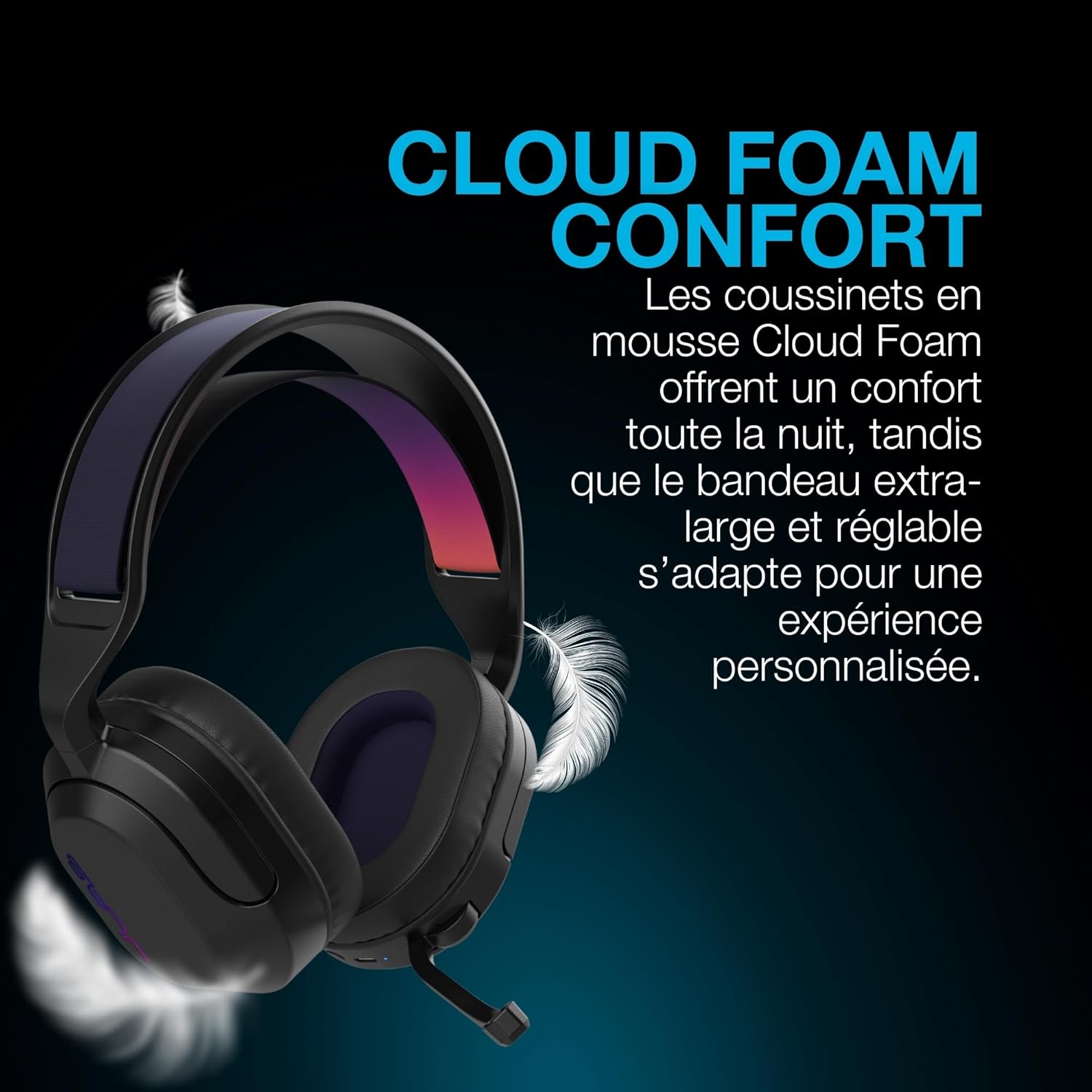 Thumbnail 5 de JLab Nightfall casque gaming sans fil over-ear avec micro rotatif (PC, PlayStation, Switch)