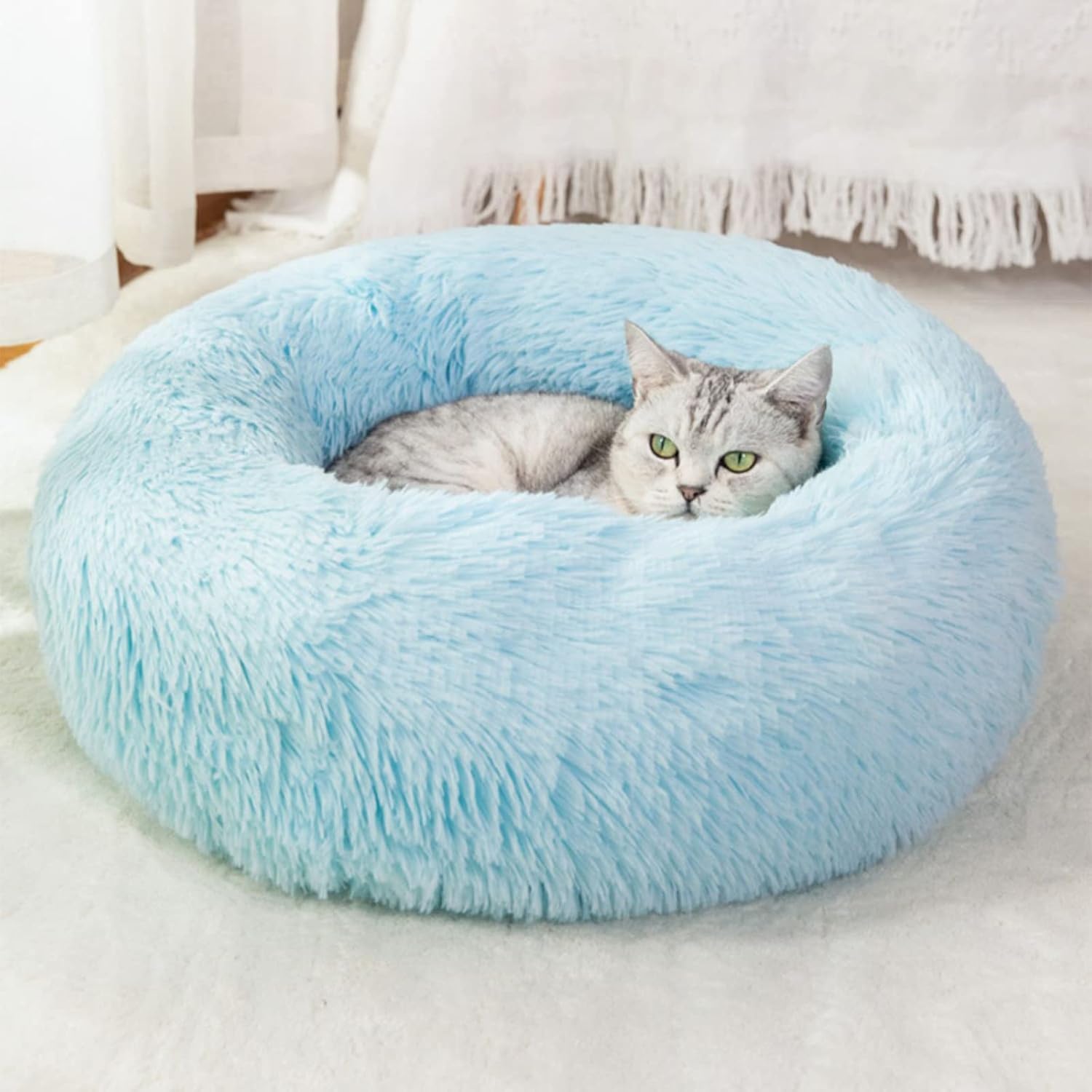 Nisrada Katzenbetten für Indoor-Katzen – Rundes Haustierbett mit rutschfester Unterseite (60 cm) und zwei Größenoptionen
