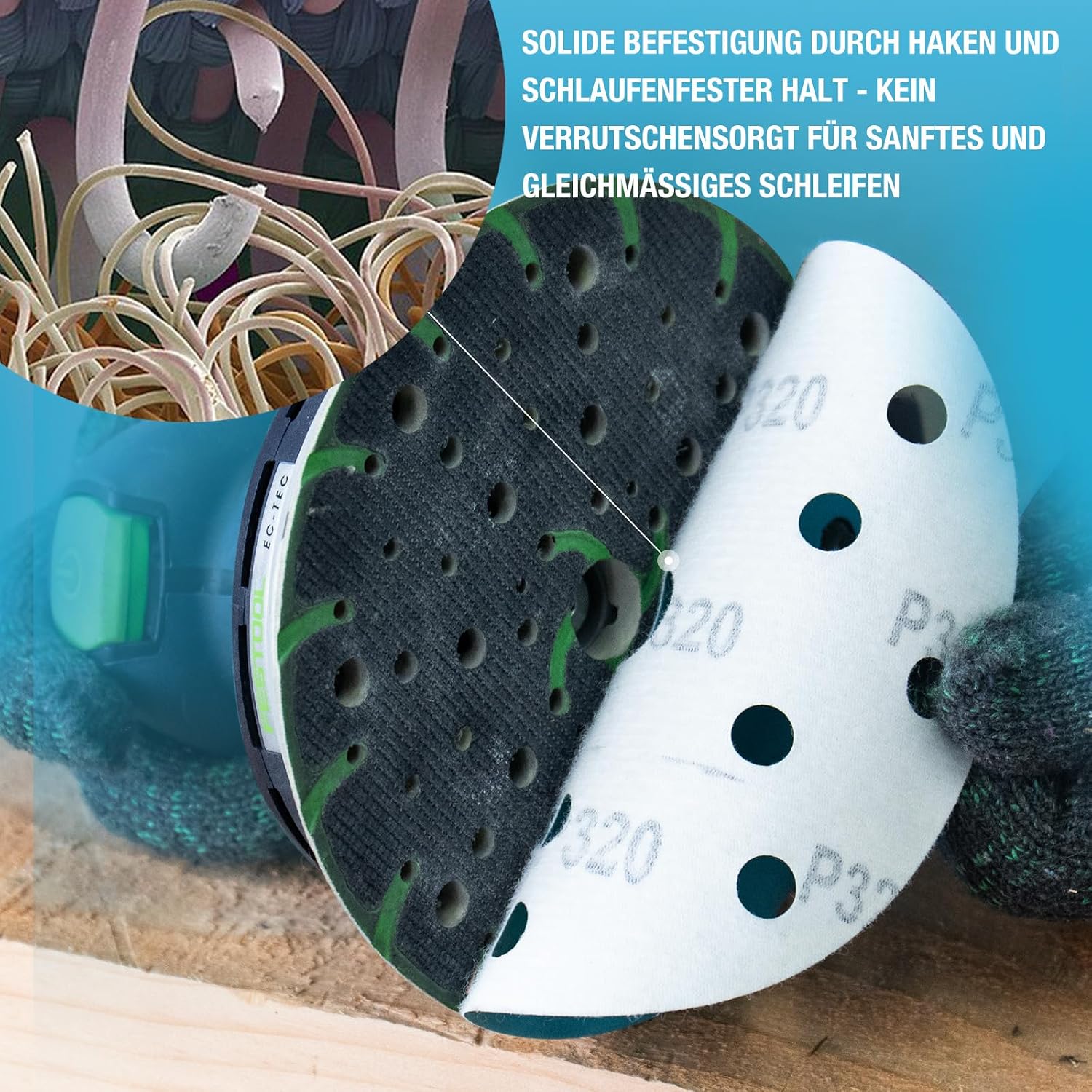 Thumbnail 4 de Schleifpapier 150 mm Klettverschluss Blau – 15 Loch, Keramik, Körnung 400, 50 Stück
