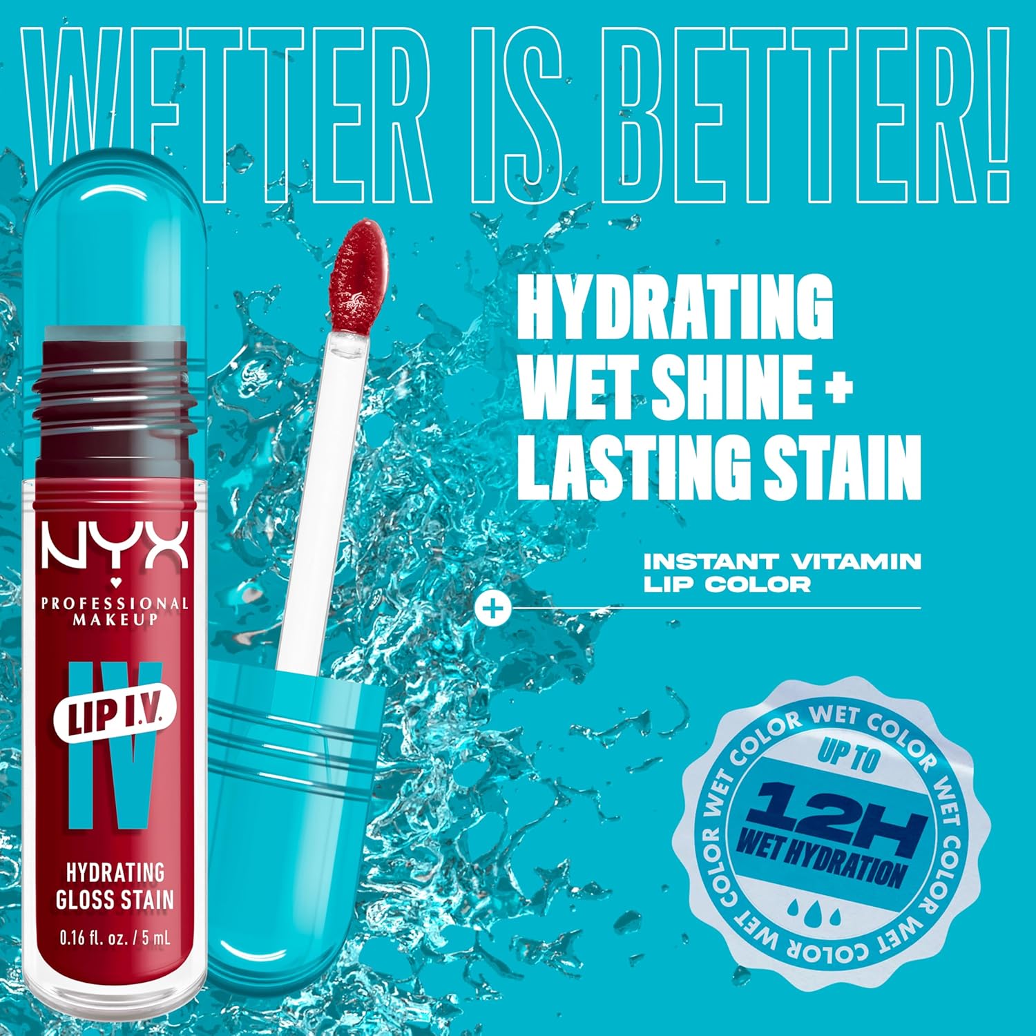 Thumbnail 2 de NYX Lip IV Hydrating Gloss Stain – 2 in 1 Feuchtigkeitspflege und langanhaltende Farbe in Red-y.Set.Wet!