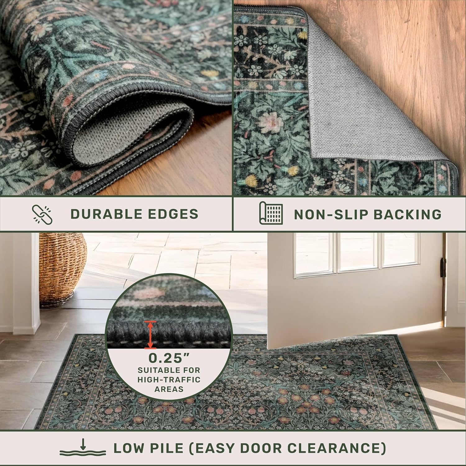 Thumbnail 5 de 9x12 Dark Green Washable Rug