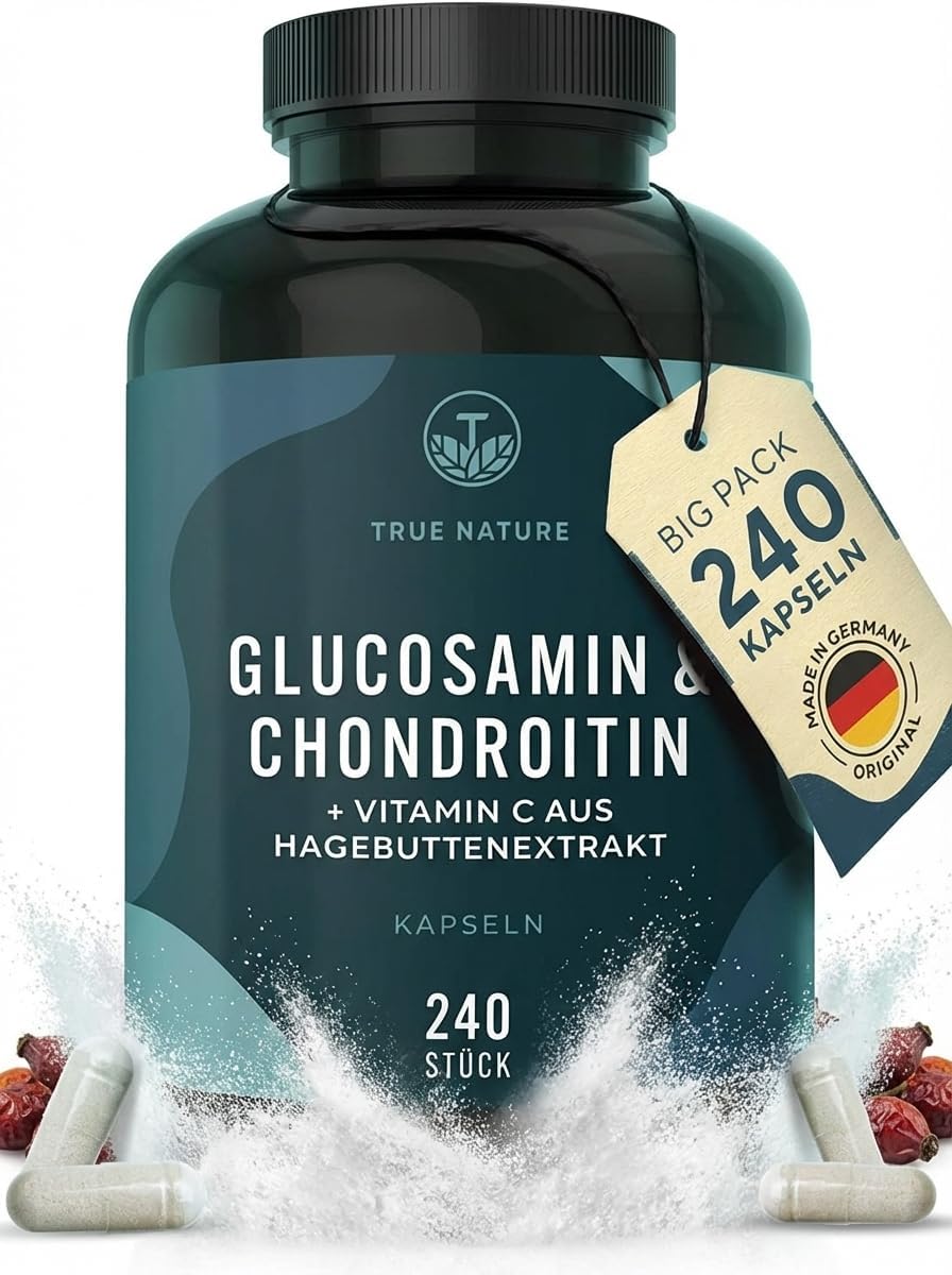 Detalle de True Nature Glucosamin Chondroitin hochdosiert – 240 Kapseln mit Vitamin C für die tägliche Tagesportion