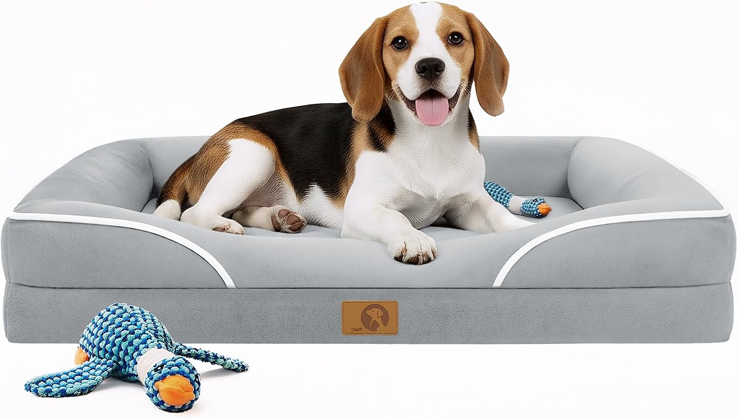 L'AGRATY Medium Orthopedic Dog Bed – Waterproof Memory Foam Sofa with Sides, Grey