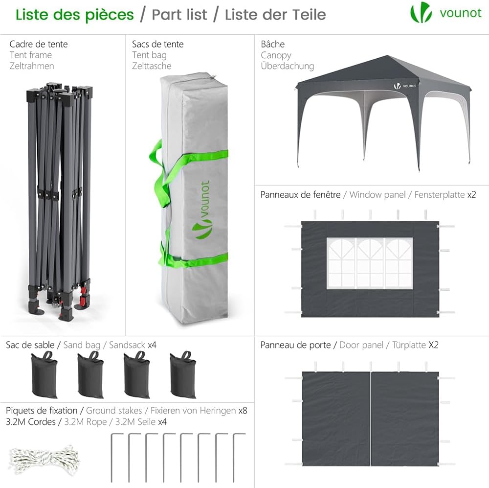 Thumbnail 1 de VOUNOT 3m x 3m Pop Up Waterproof Gazebo with Sides, Weight Bags and Carry Bag – Grey