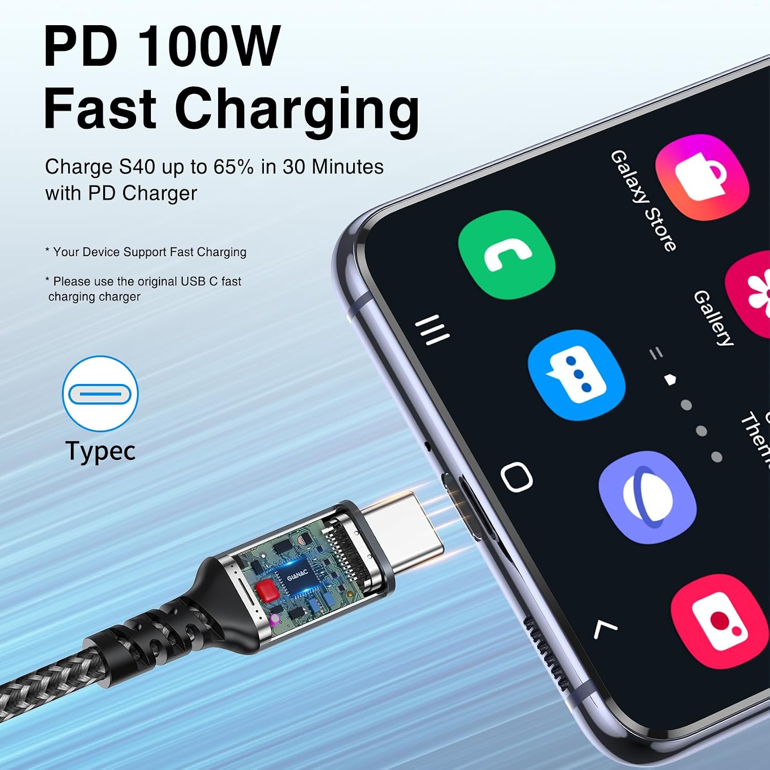 Detalle 2 de Cable USB C a USB C 100W 2M 2 unidades