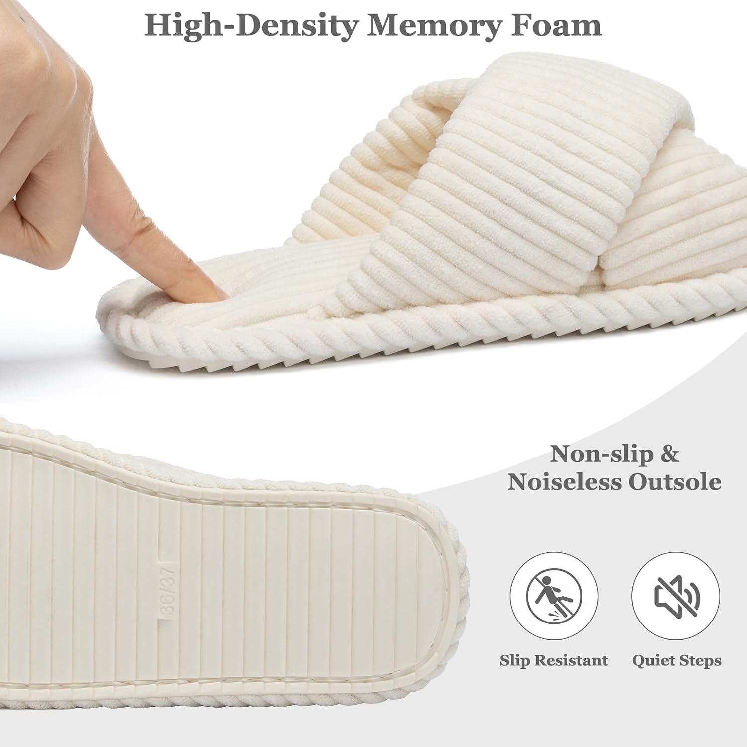 Thumbnail 3 de GOEWY Chaussons femme en velours côtelé à mousse mémoire et bout ouvert
