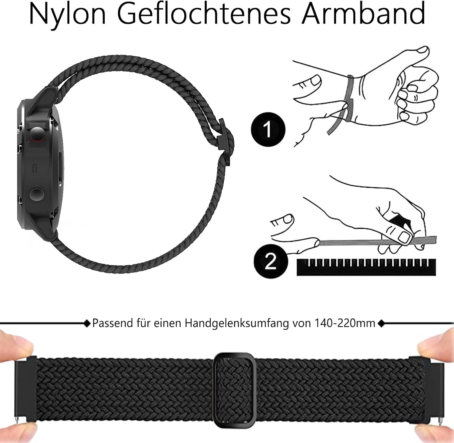 Thumbnail 3 de SUGARJAR Silicone Straps for Nerunsa P66D, 22mm – Resistant braided silicone band for 22mm watches