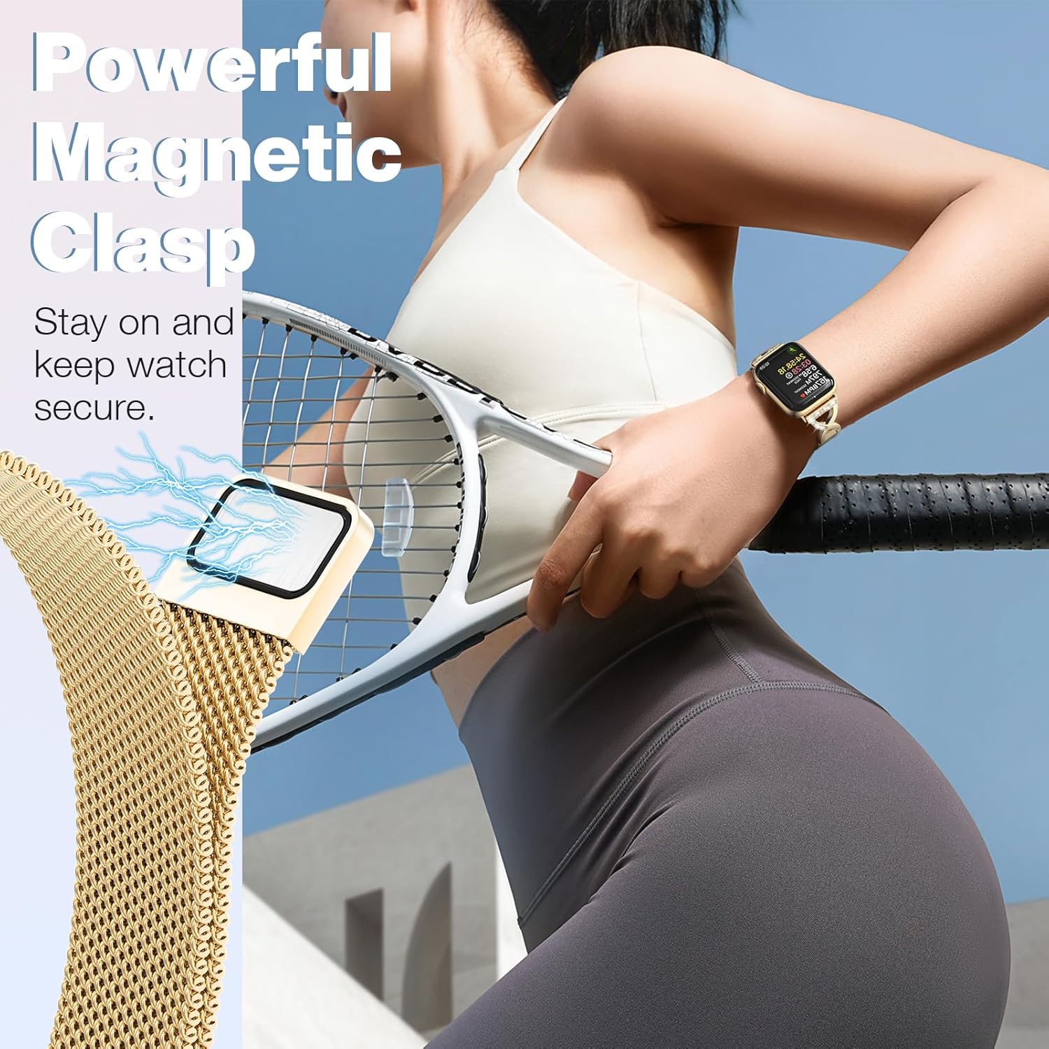 Thumbnail 5 de BRG Thin Mesh Loop X-Shape Diamond Clasp Stainless Steel Magnetic Band for Apple Watch (Women’s, 38/40/41/42mm)