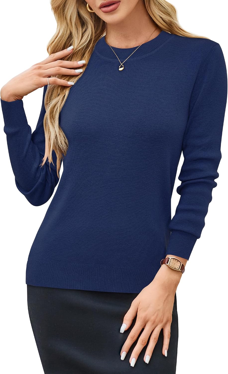 Detalle 2 de Arach&Cloz Women’s Wool-Blend Crew-Neck Sweater for Fall Layering