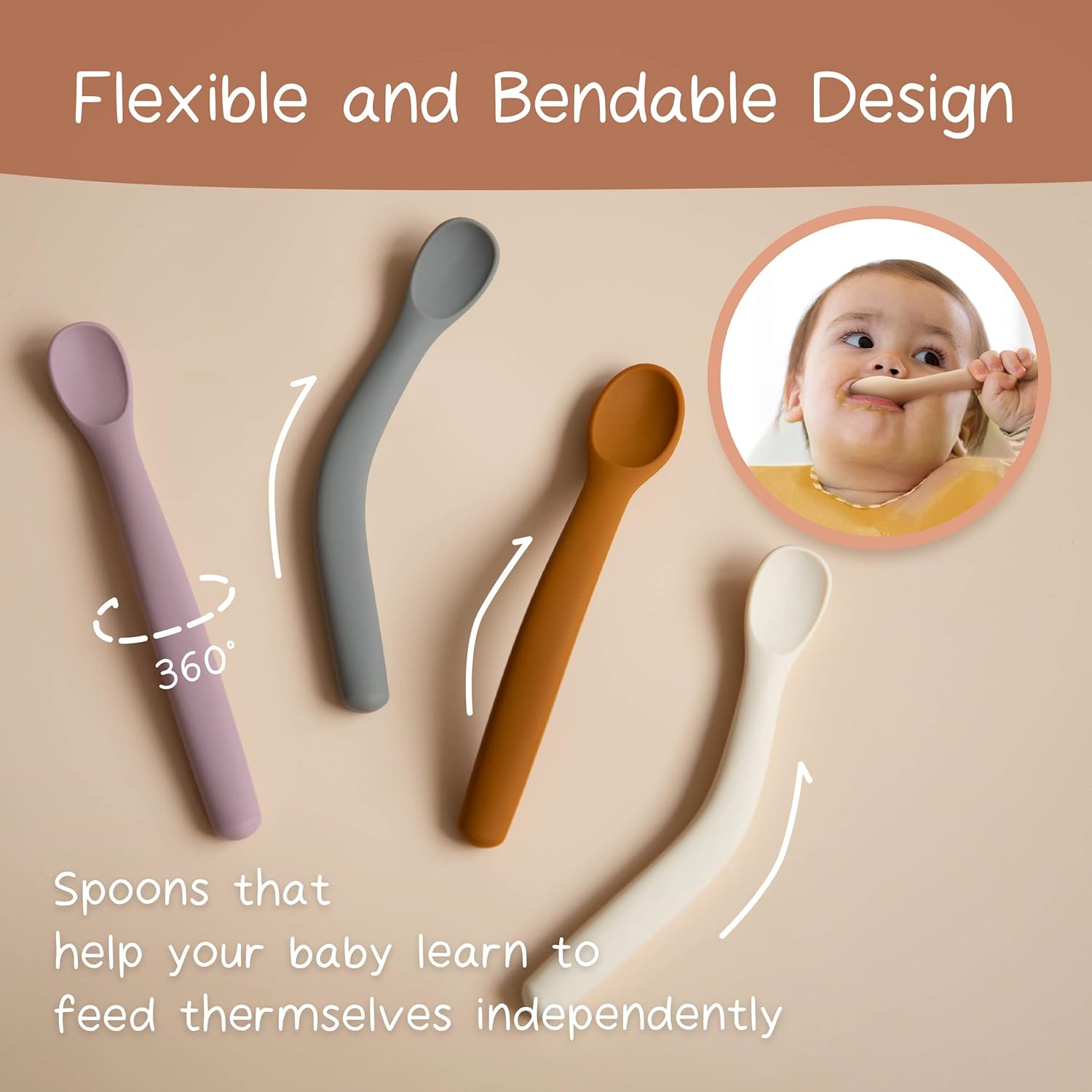Thumbnail 2 de Moonkie Silicone Baby Spoons Set of 4 (Soft-Tip, bendable) for first-stage infant feeding