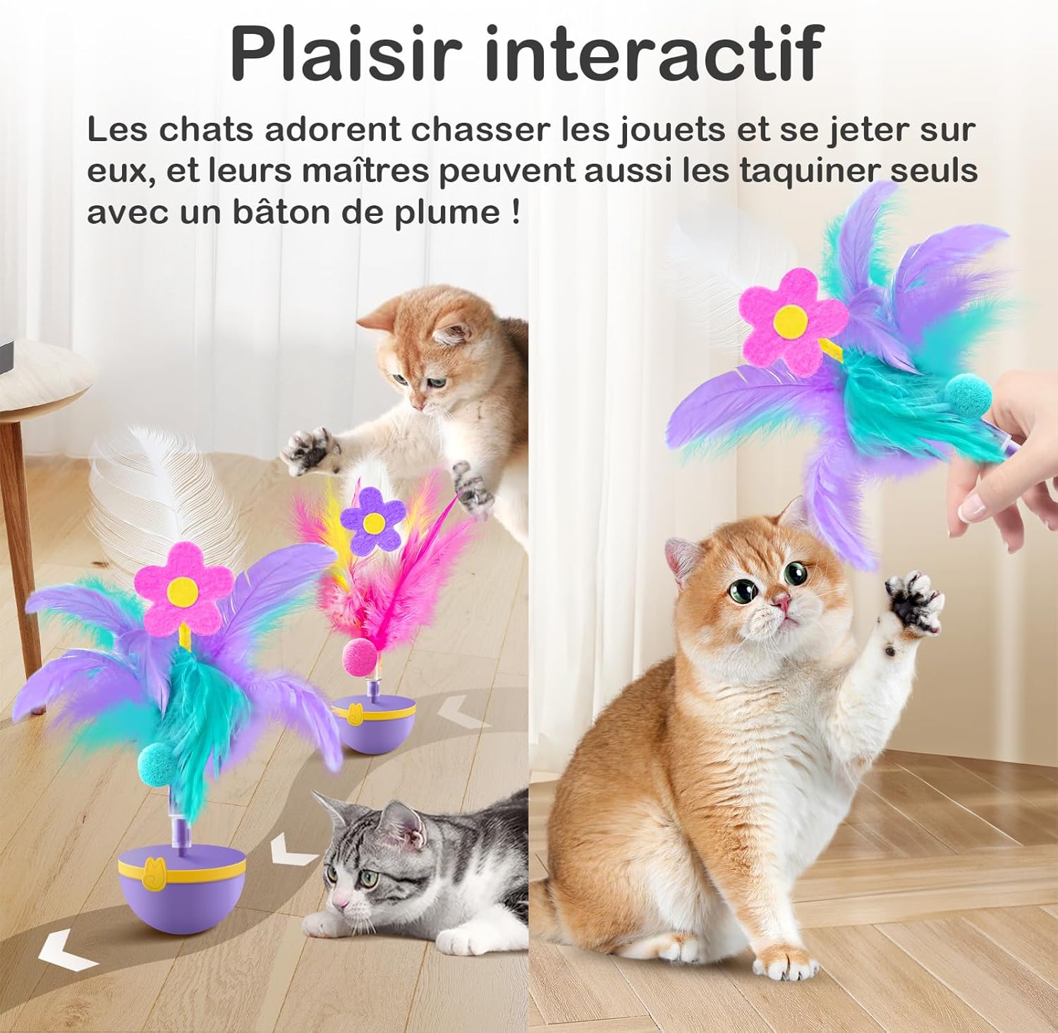 Detalle de Migipaws Jouet interactif pour Chats - Joue plumes design tumbler, violet