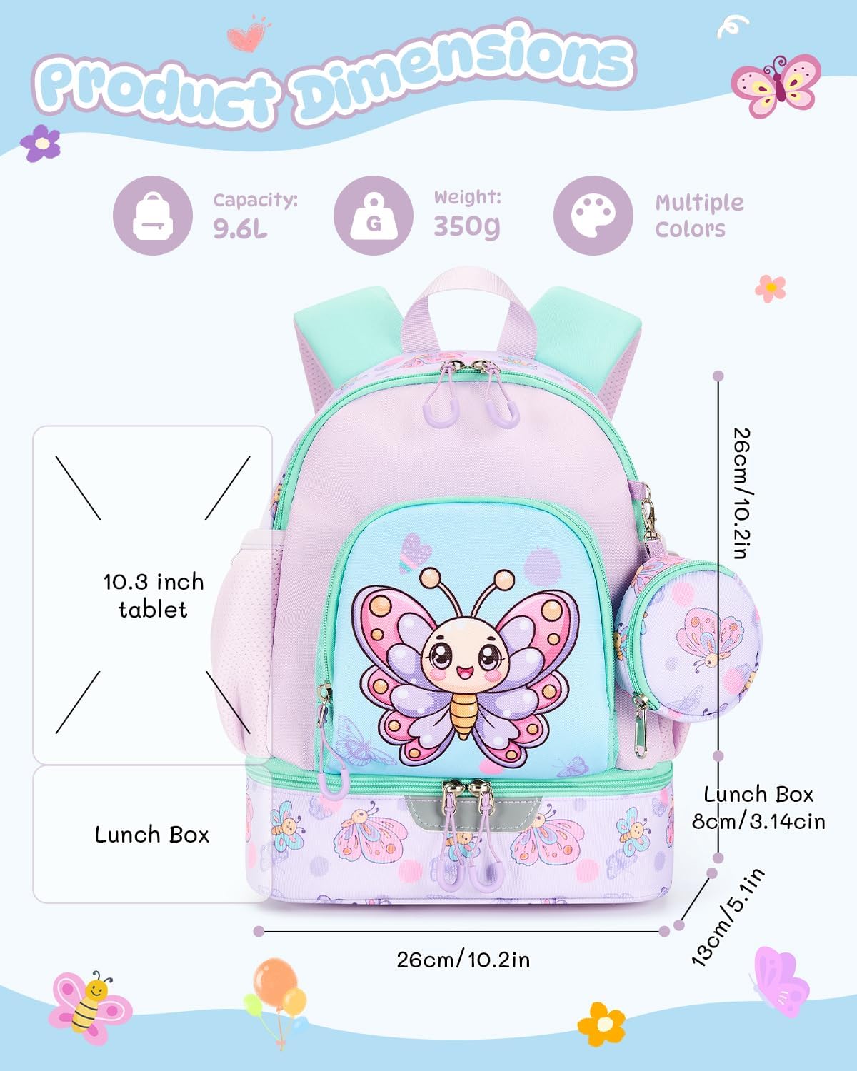 Thumbnail 3 de PROTAURI Sac à Dos Enfant Maternelle Papillon – 11,5 L, isolation et sécurité