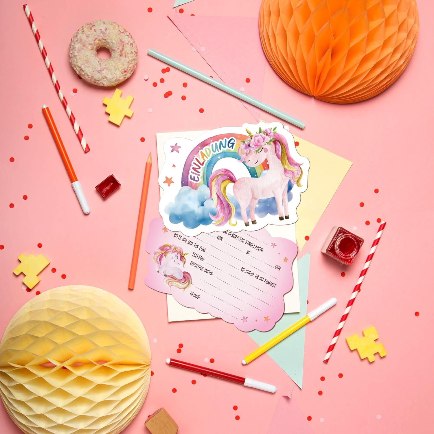 Thumbnail 6 de BIROYAL 12 Einladungskarten Einhorn 🎉