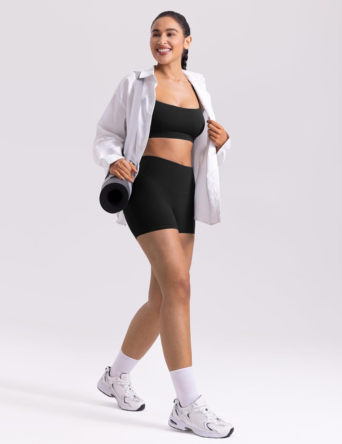 Detalle de ENERBLOOM Women’s Biker Shorts (2.5”, 4”, or 6”) High Waisted No Front Seam Workout Shorts
