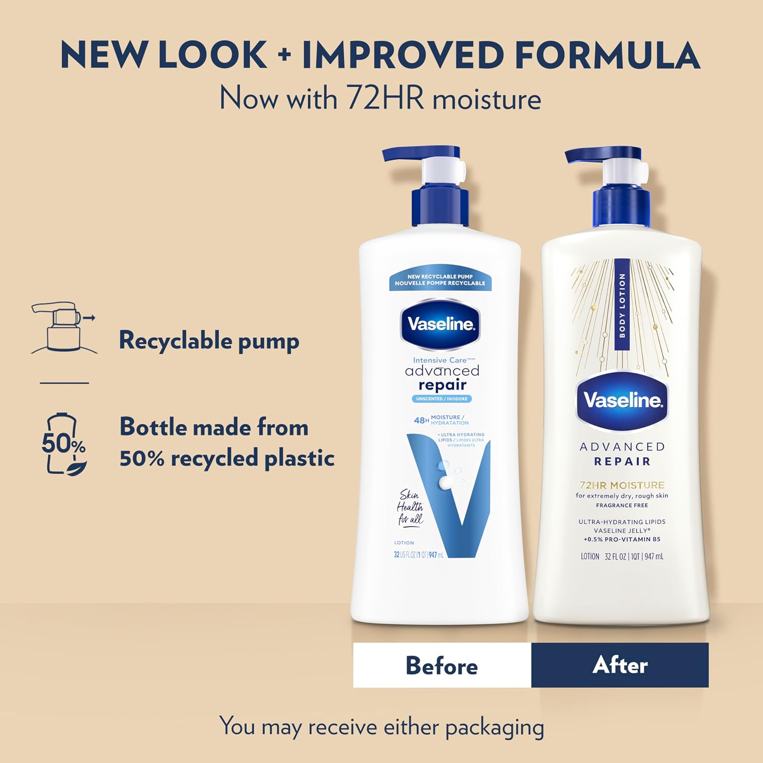 Detalle de Vaseline Advanced Repair 10305210142548 Body Lotion, Unscented, 32 oz