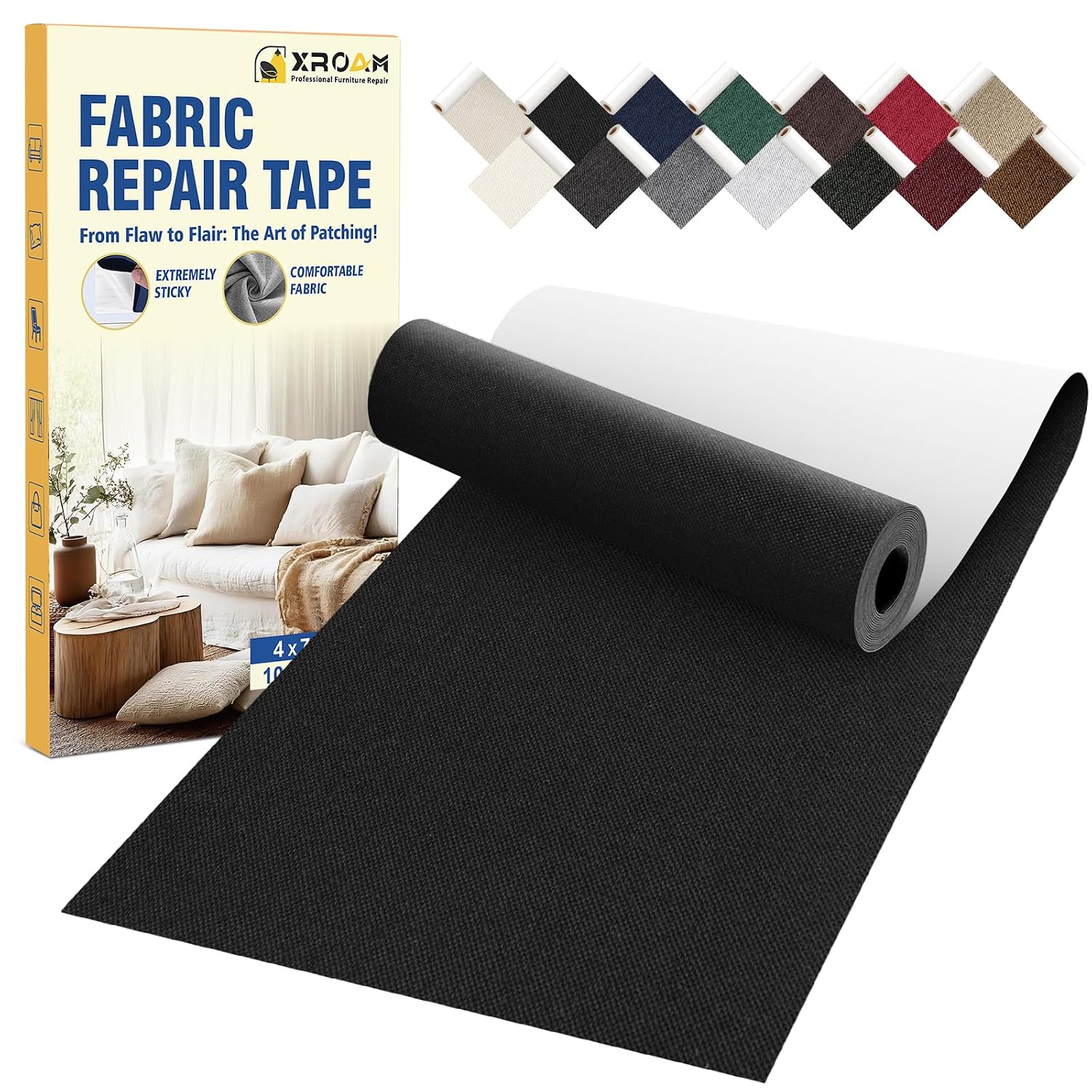 Detalle de Xroam CYM10200#101 Self-Adhesive Linen Repair Tape, 4" x 79", Black