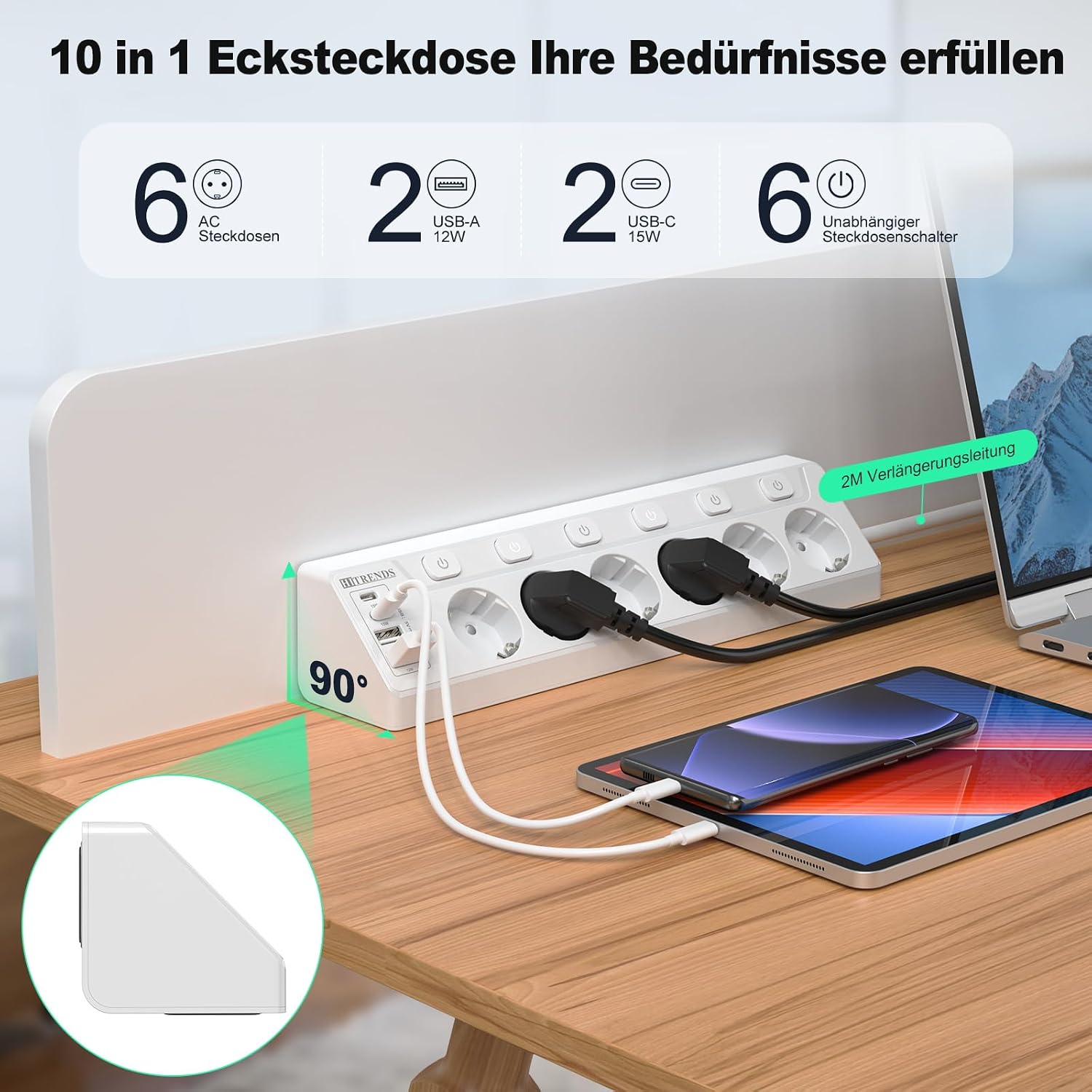 Detalle 2 de HITRENDS Ecksteckdose mit USB 10-in-1
