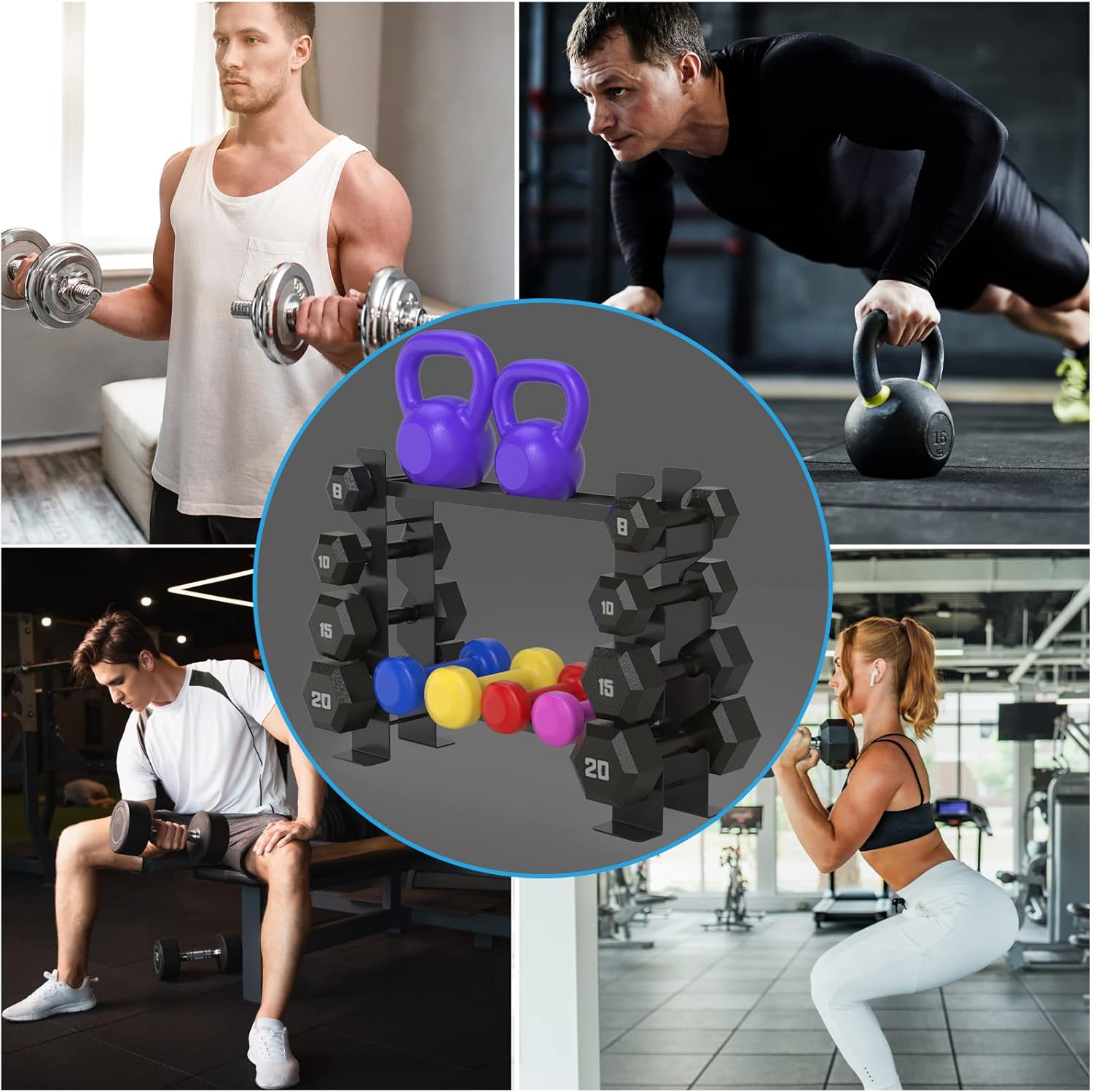 Detalle 2 de WINNOW Manubri Rack Home Gym: supporto doppio strato in acciaio per manubri e accessori