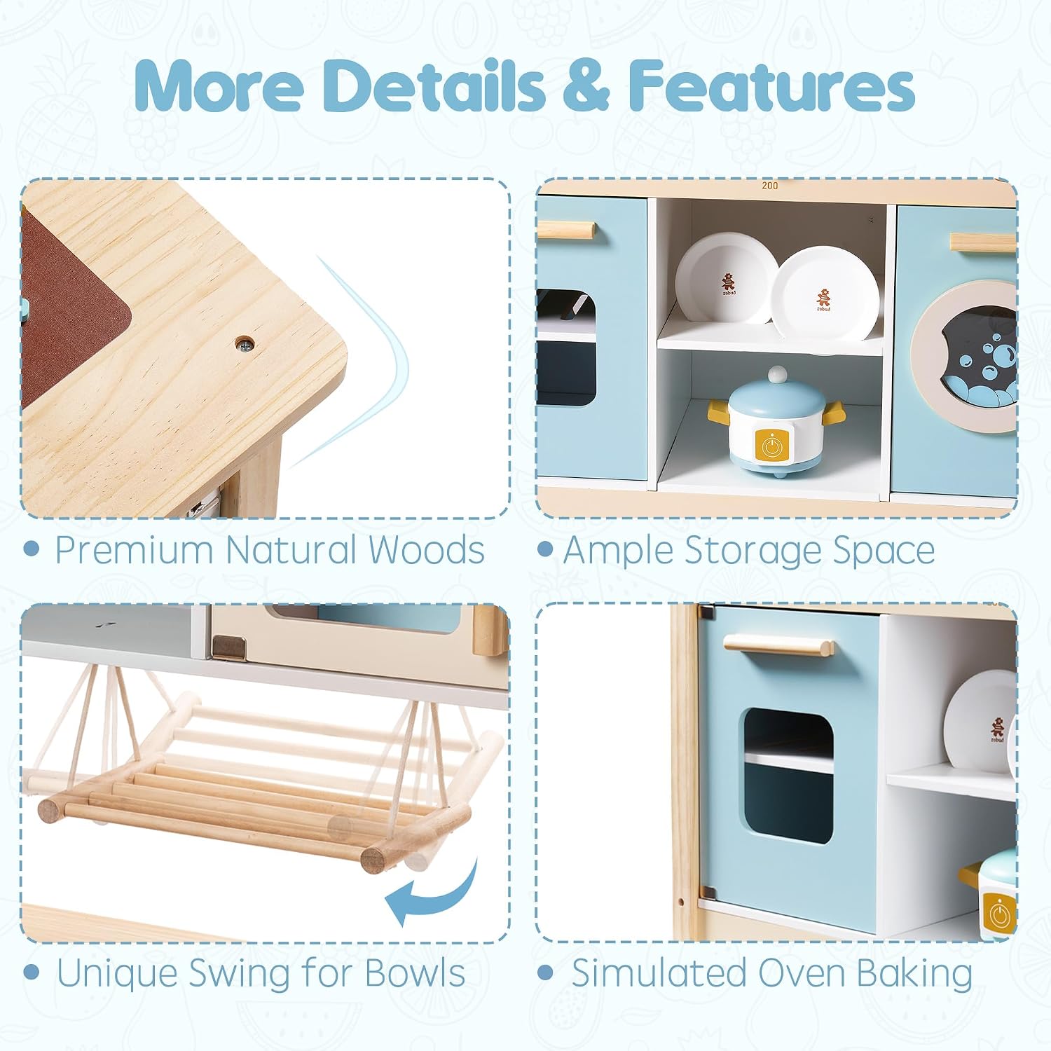 Detalle de ROBUD Wooden Play Kitchen Set