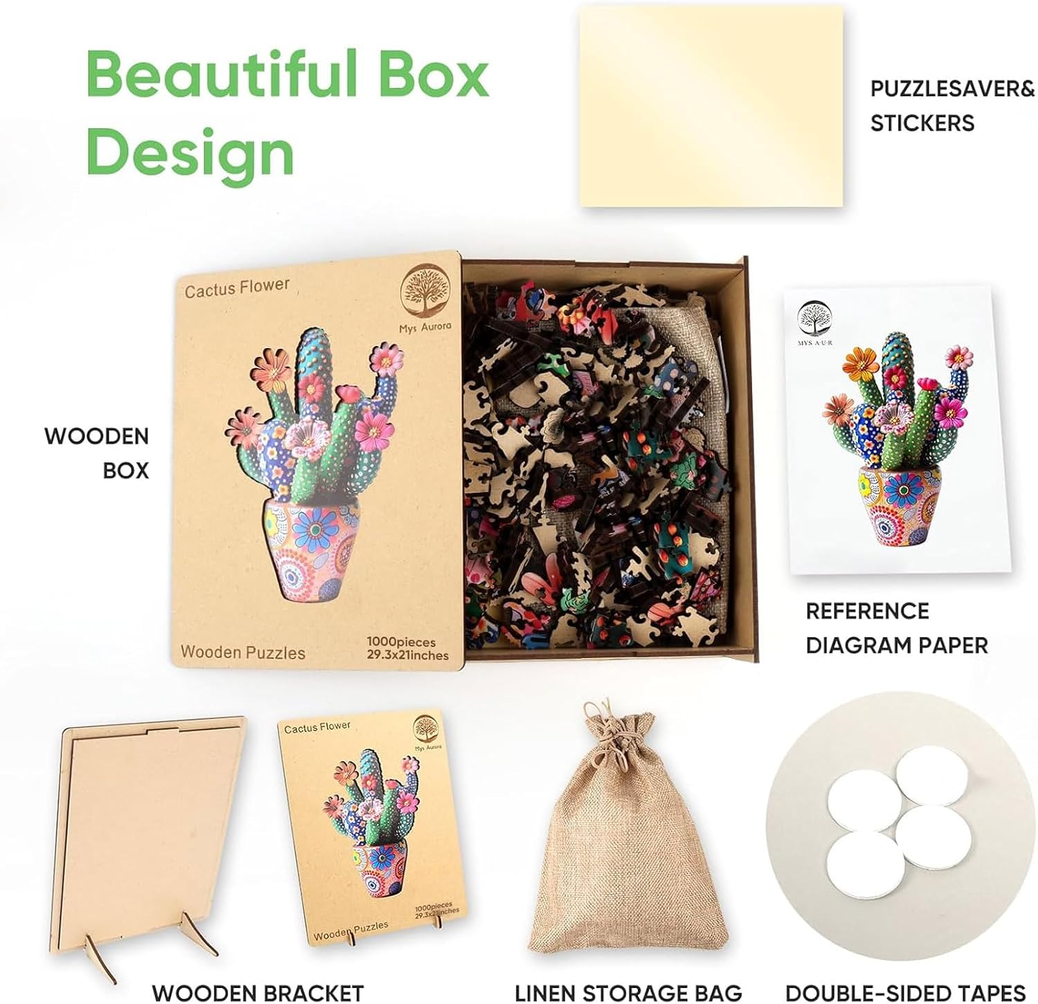 Thumbnail 6 de Mys Aurora Cactus Flower 1000-Piece Wooden Jigsaw Puzzle