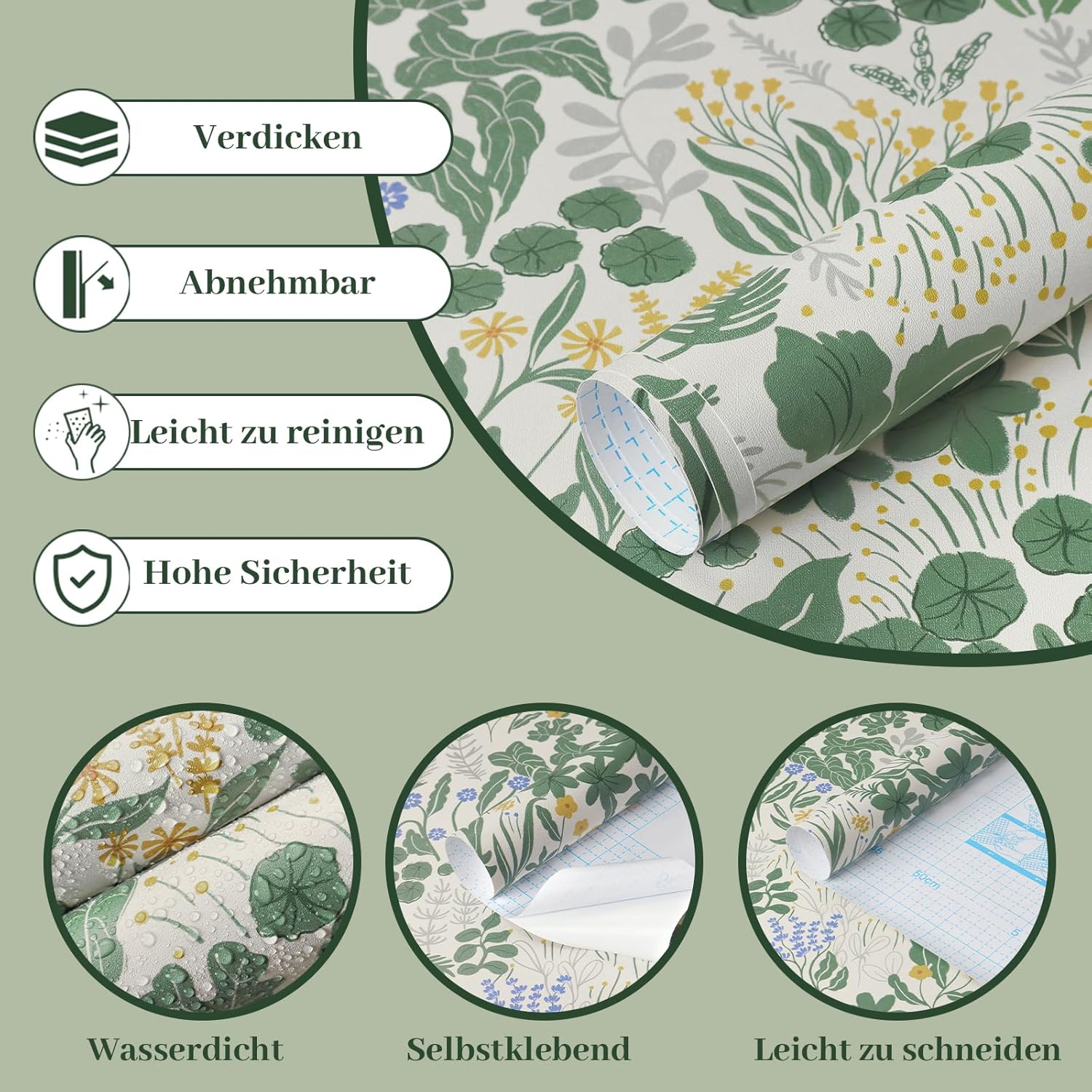 Detalle de CiCiwind Selbstklebende Tapete Gelb 44 cm × 10 m – wasserfest, abnehmbar, Blumenmuster