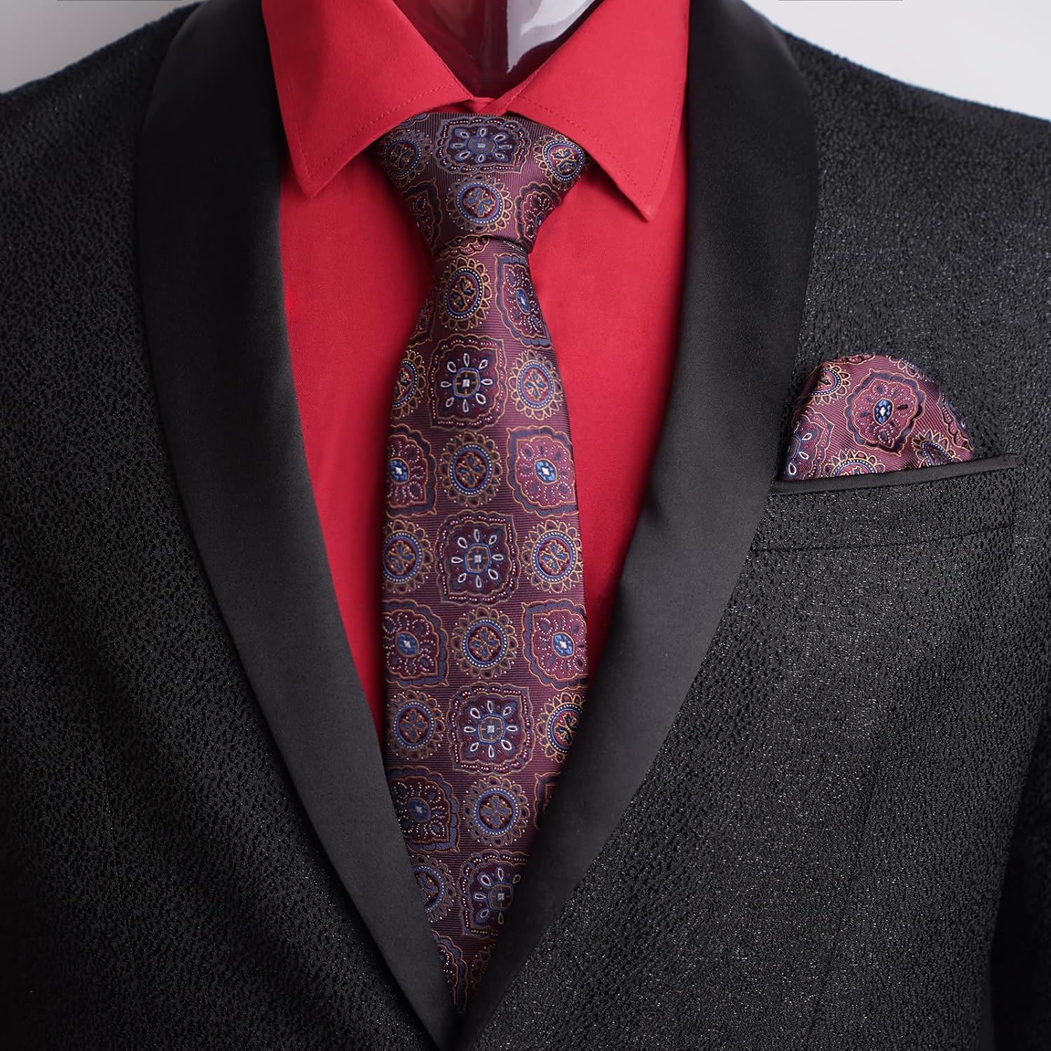 Detalle de Alizeal Mens Long Sleeve Shirt Necktie & Pocket Square Set – Dress Shirt, Tie & Pocket Square for Formal to Casual Wear