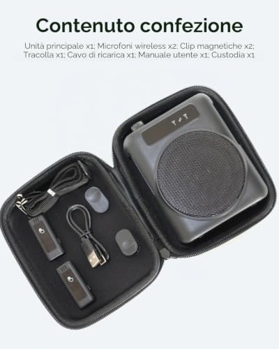 Thumbnail 6 de Amplificatore vocale portatile QEEKADA con doppio microfono lavalier e Bluetooth