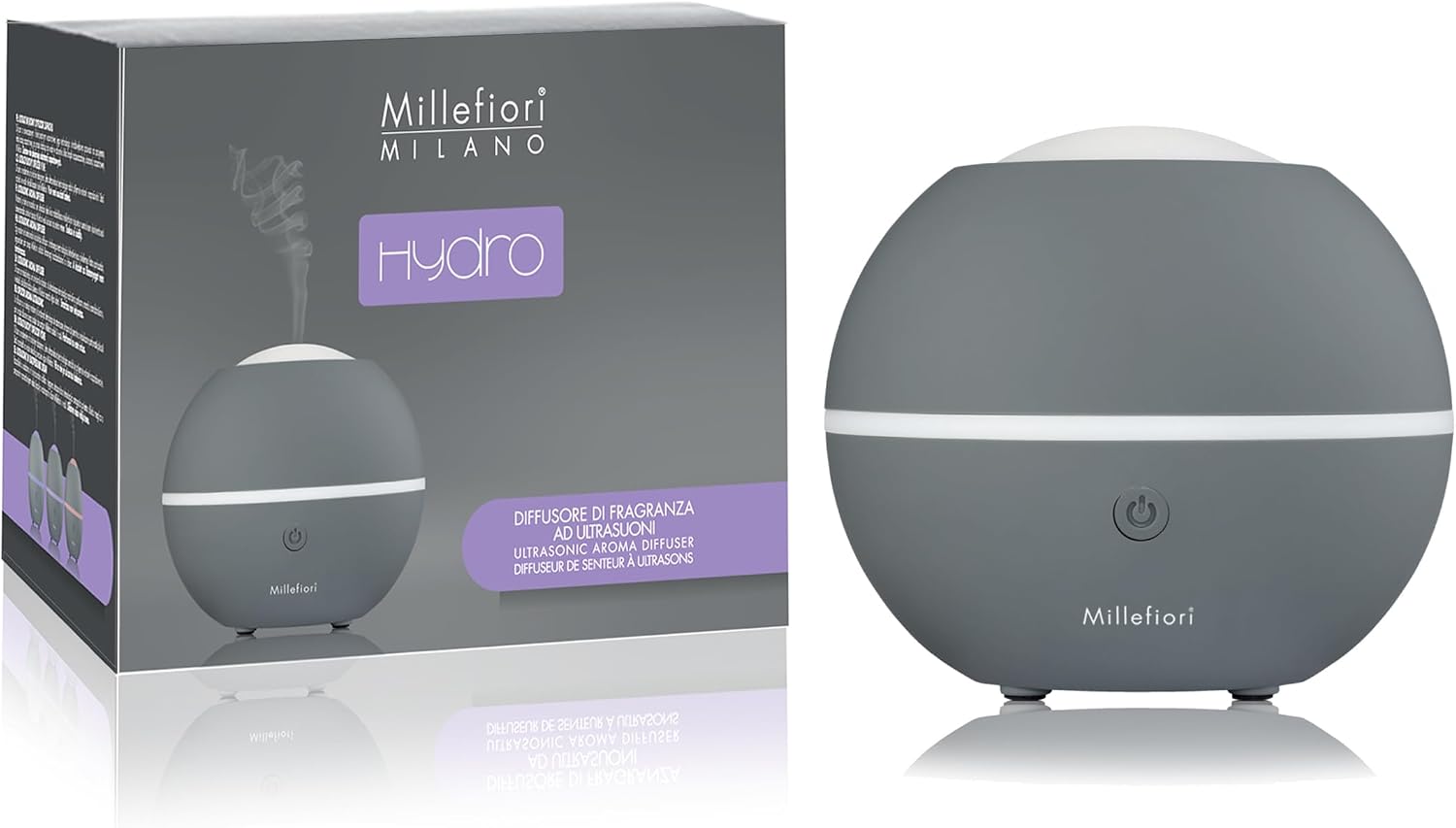 Detalle 2 de Millefiori Hydro 1DUSF, 7021-1D – ultradźwiękowy dyfuzor 150 ml, szary