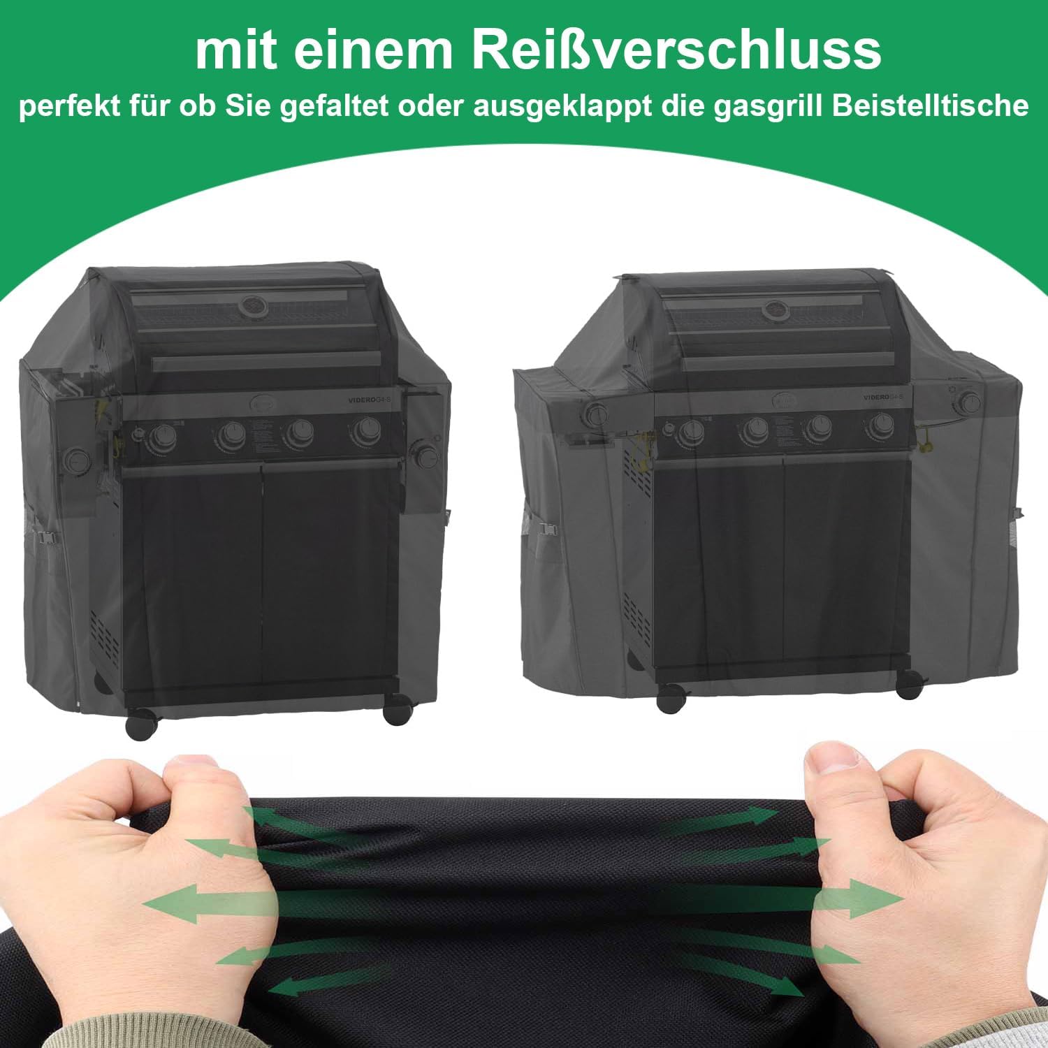 Detalle de WELL GRILL Abdeckhaube für Rösle Videro G3/G3-S – 600D Wetterschutzabdeckung für Gasgrill (Schwarz)