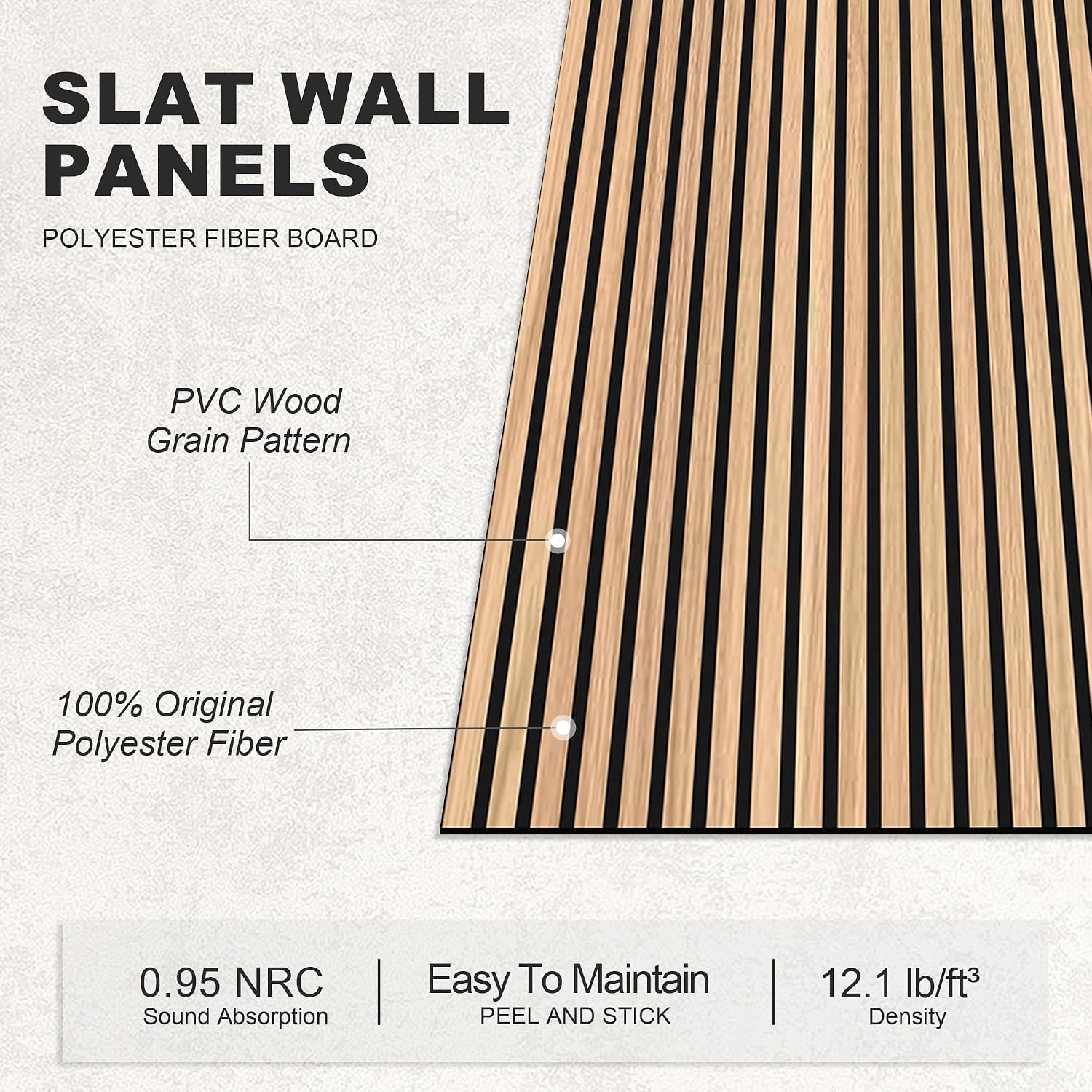 Detalle de WoveN SounD Acoustic Wall Panels, Natural Oak 10-Pack, Self-Adhesive Slat Design