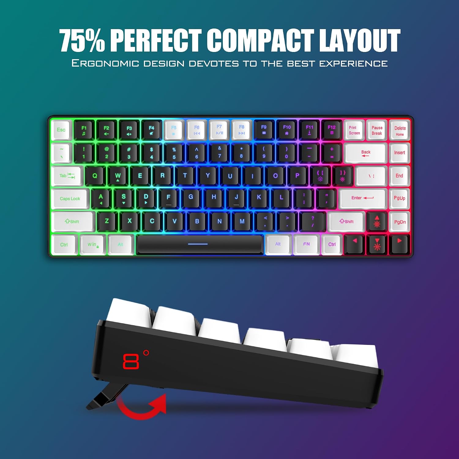 Detalle de RedThunder K84 Wireless Keyboard and Mouse Combo: 75% Compact Keyboard + Ultra-Light Honeycomb Mouse