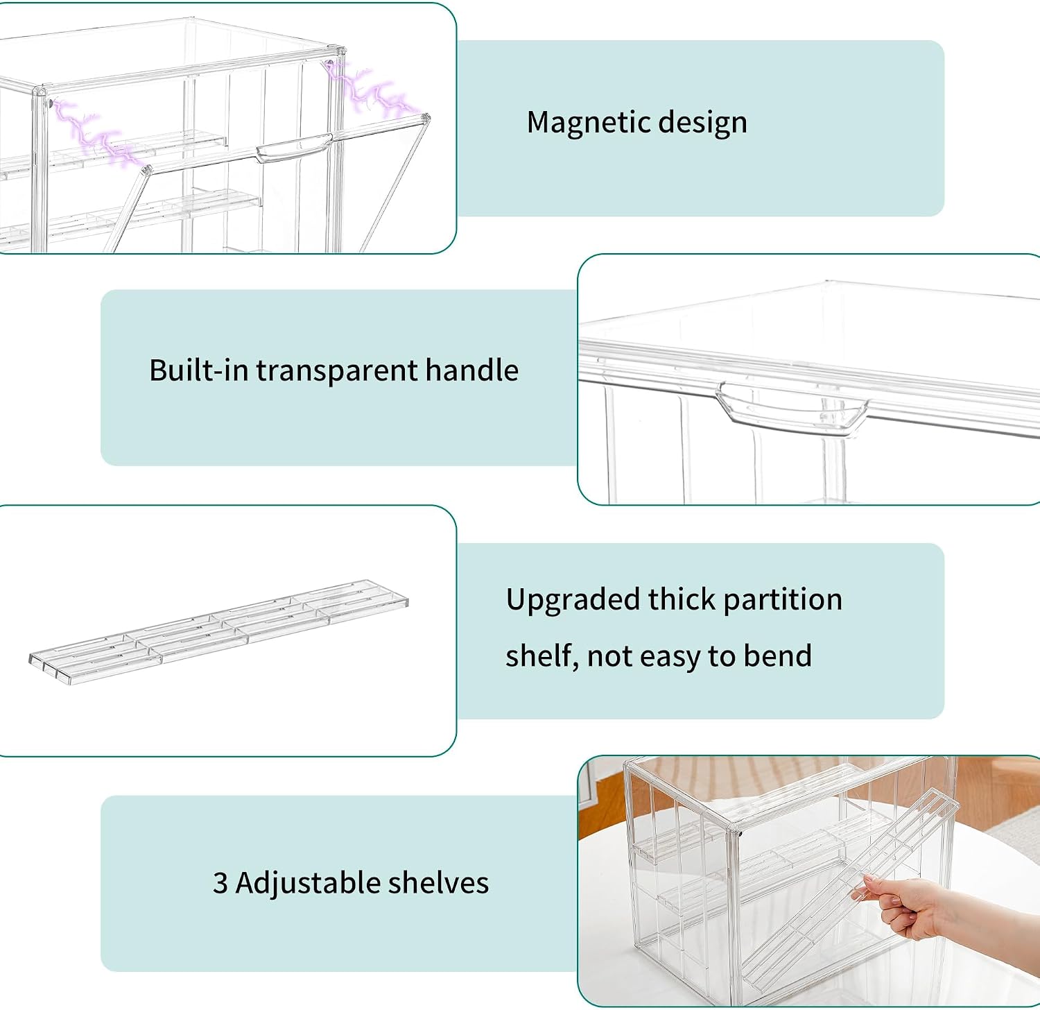 Detalle 2 de HCAEDE JXDPC Acrylic Display Case, 3-Layer Clear Cabinet with Magnetic Door