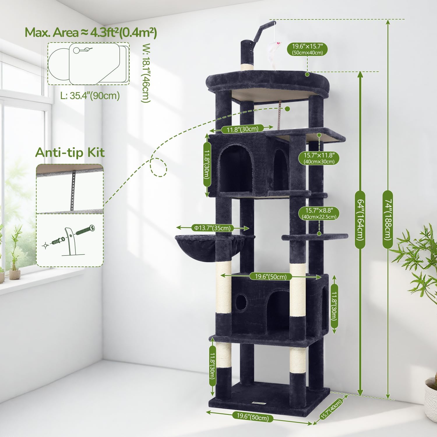 Detalle de Globlazer Cat Tree, 74-Inch Tower