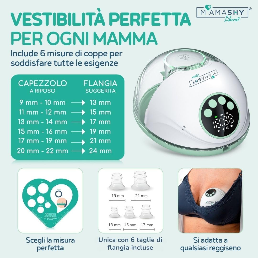 Detalle de MAMASHY Unica Go tiralatte elettrico portatile, silenzioso e indossabile con guida vocale in italiano