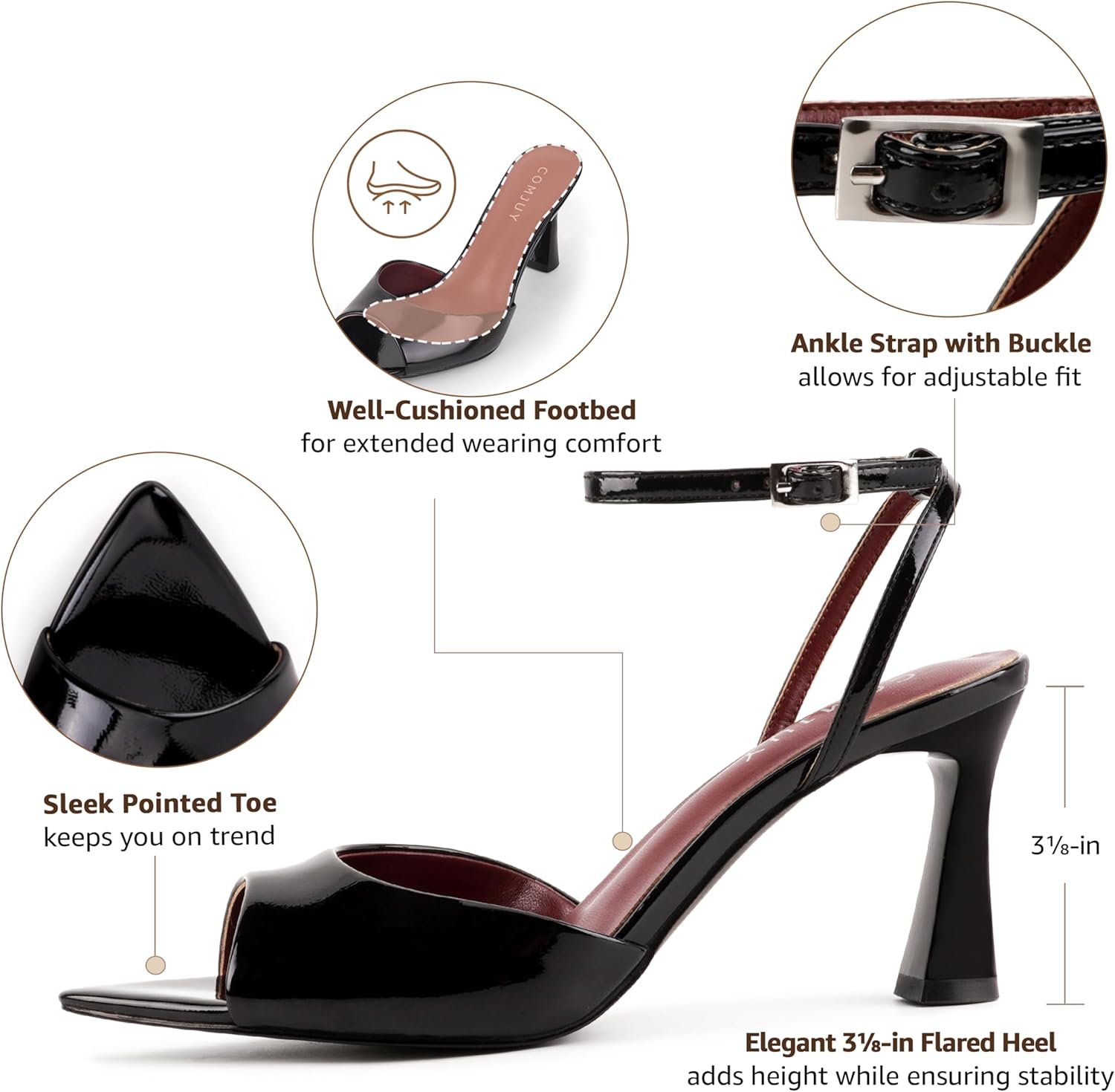 Thumbnail 2 de COMJUY High Heels for Women: Peep Toe Kitten Heels with Strappy Flared Design